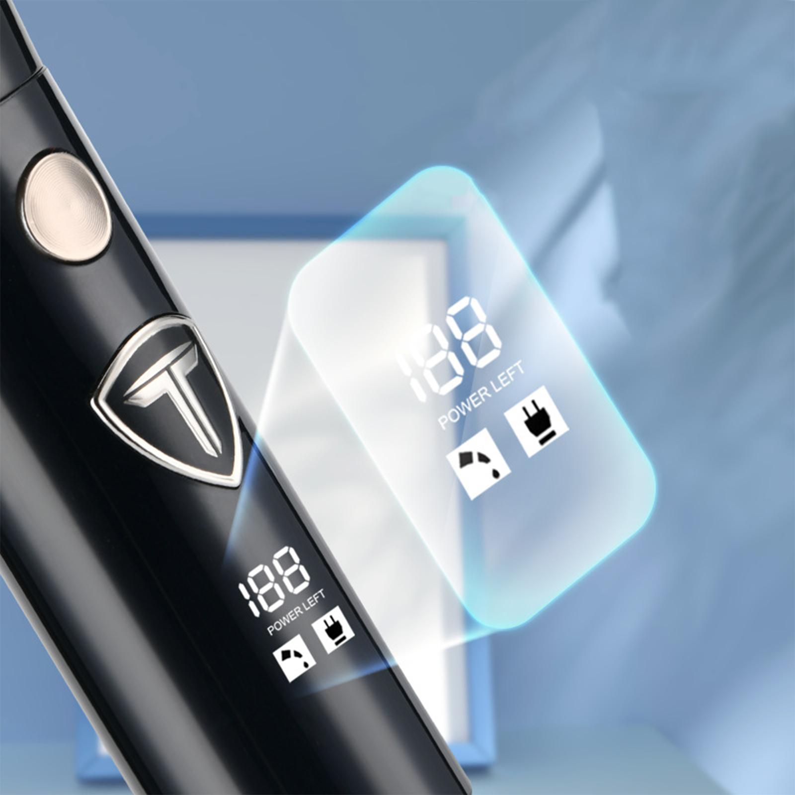 Nahaufnahme eines schwarzen Geräts mit Digitalanzeige, die '188 Power Left' anzeigt. Ein Schildlogo mit einem 'T' ist sichtbar. Oben ein Knopf.