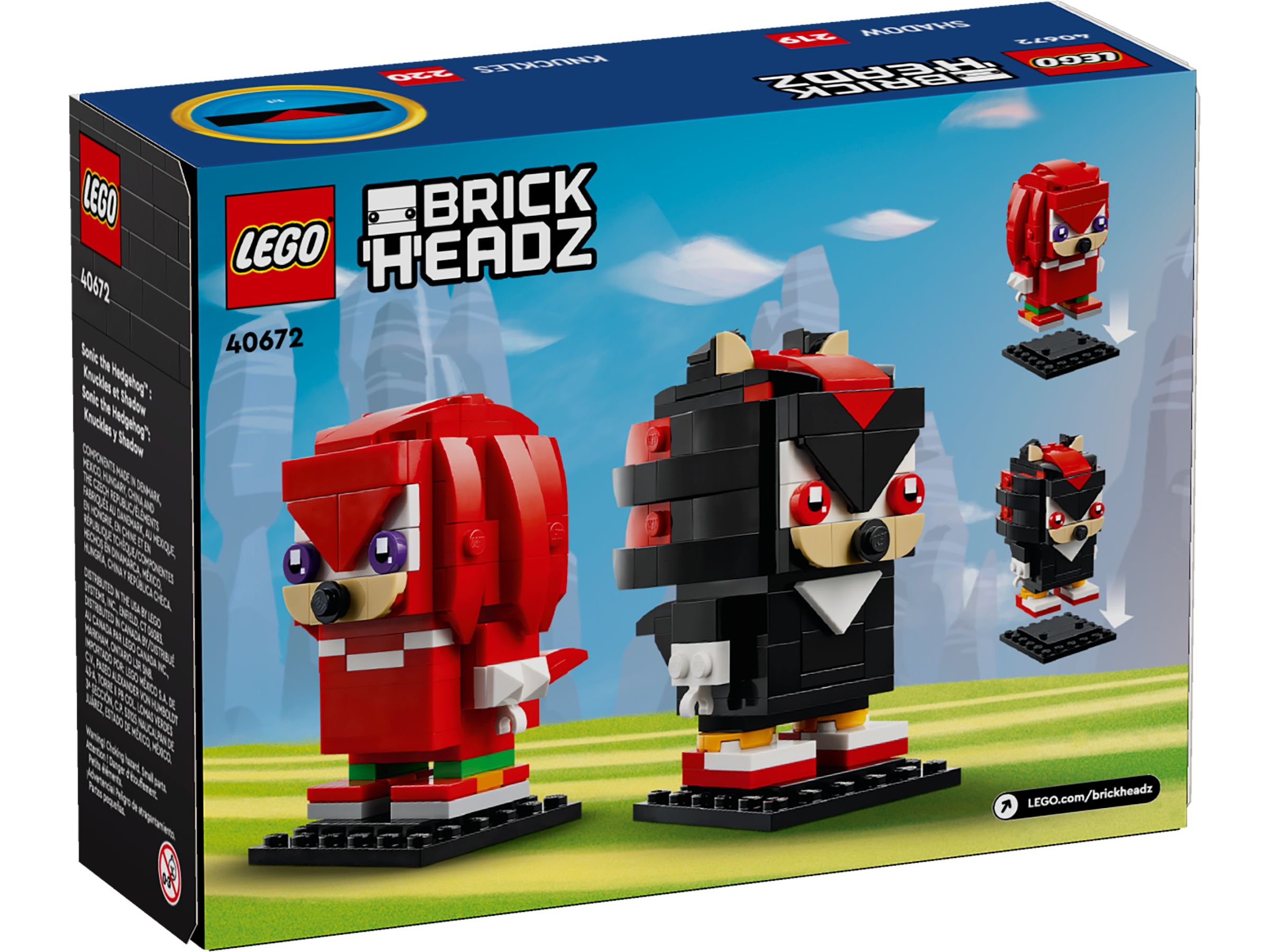 Die Schachtel zeigt LEGO BrickHeadz von Knuckles und Shadow aus Sonic the Hedgehog. Die Schachtel ist blau und weiß.