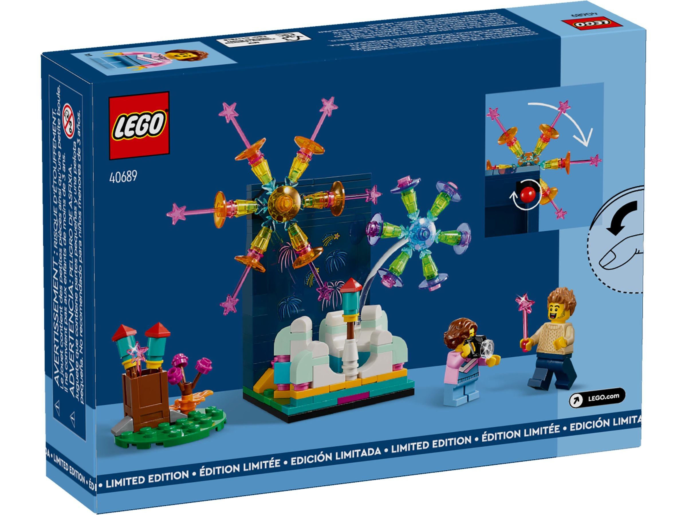 Lego-Set-Box mit Riesenrad, Figuren und Feuerwerk. Der Hintergrund ist dunkelblau, mit dem Lego-Logo oben links.
