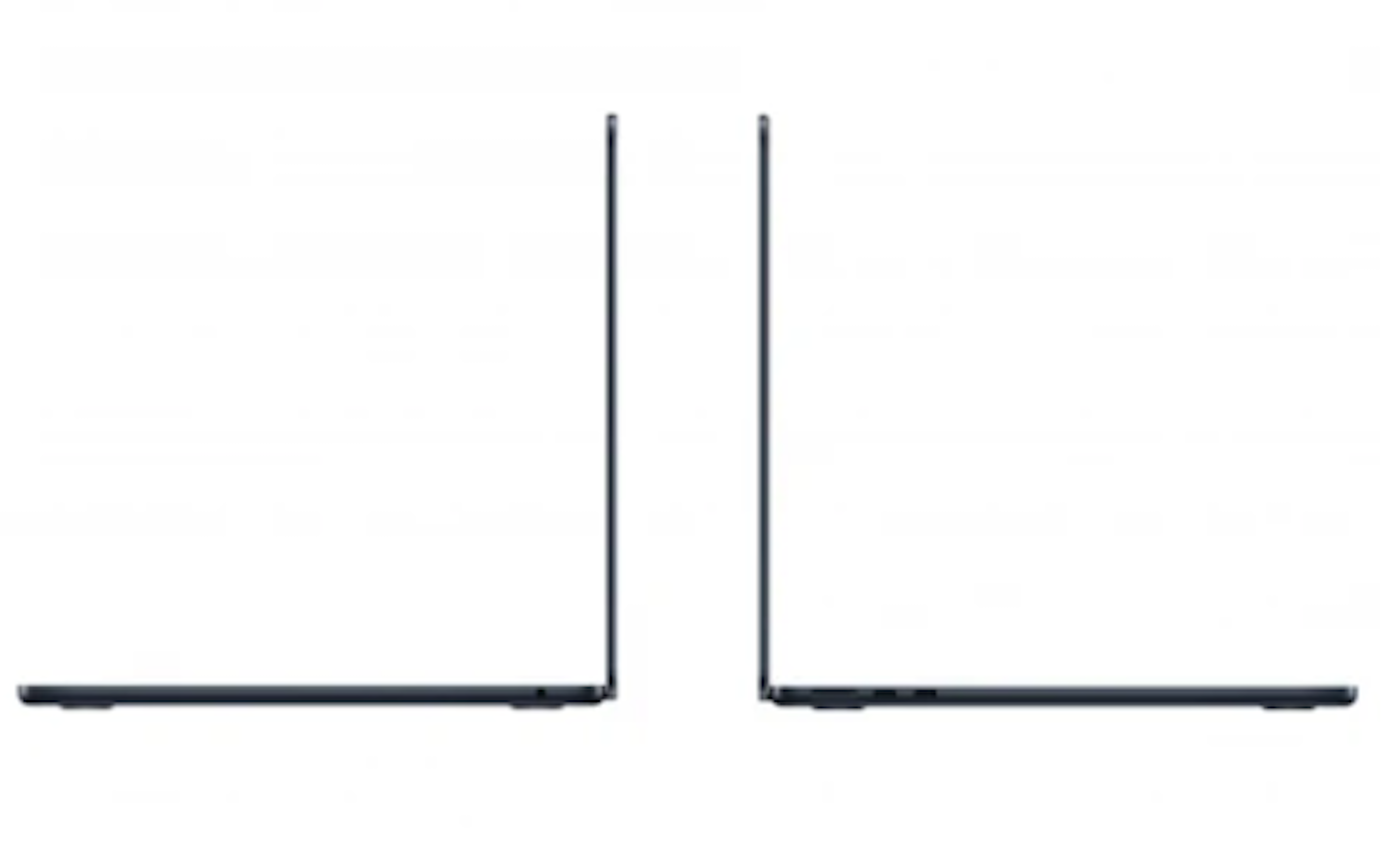 Dwa ciemne laptopy, widok z boku, na białym tle. Jeden otwarty, drugi zamknięty. Są eleganckie i nowoczesne.