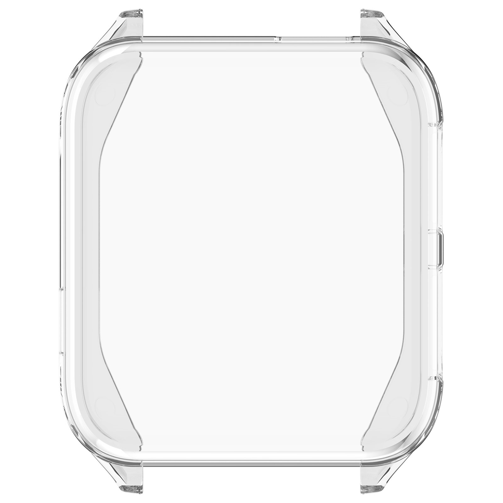 Un proteggi cassa per orologio in plastica trasparente e trasparente. È quadrato con angoli arrotondati e progettato per orologi.