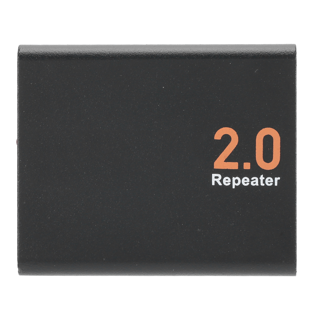 Schwarze 2.0-Repeater-Box mit orangefarbenem Text. Die Zahl 2.0 steht rechts. Darunter steht das Wort 'Repeater'.