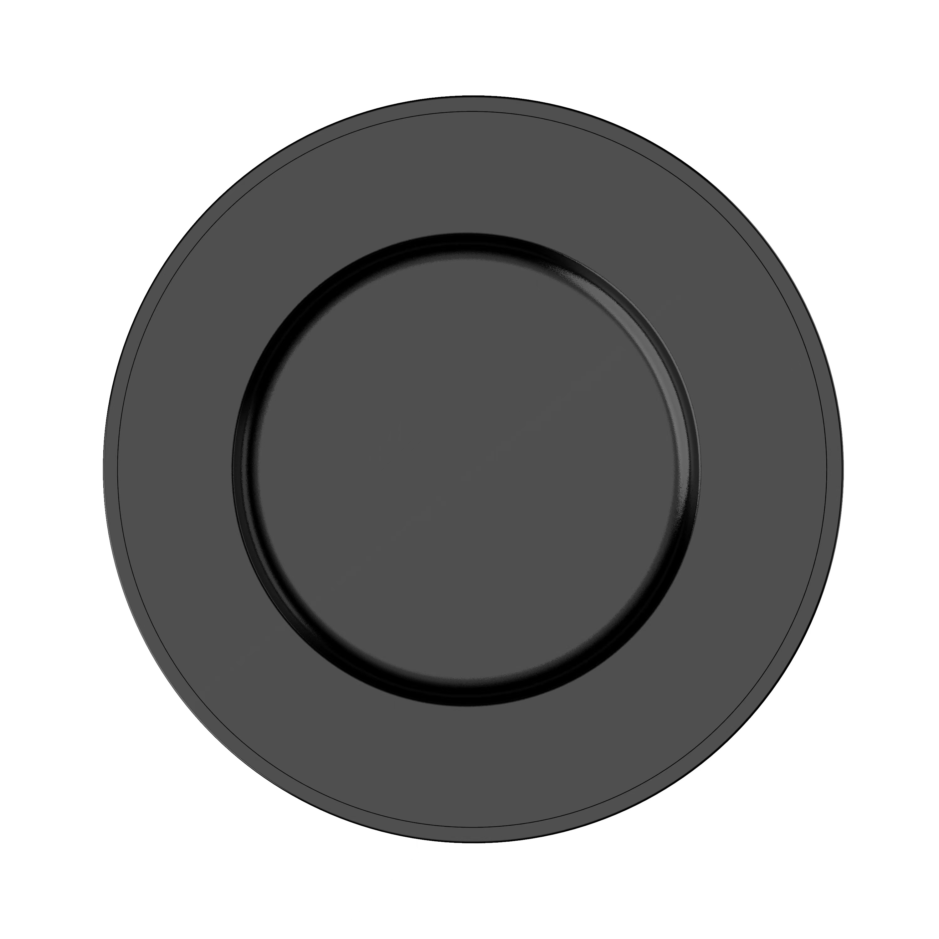 Widok z góry na ciemnoszarą płytę na białym tle. Płyta jest okrągła z lekko podniesionym brzegiem.