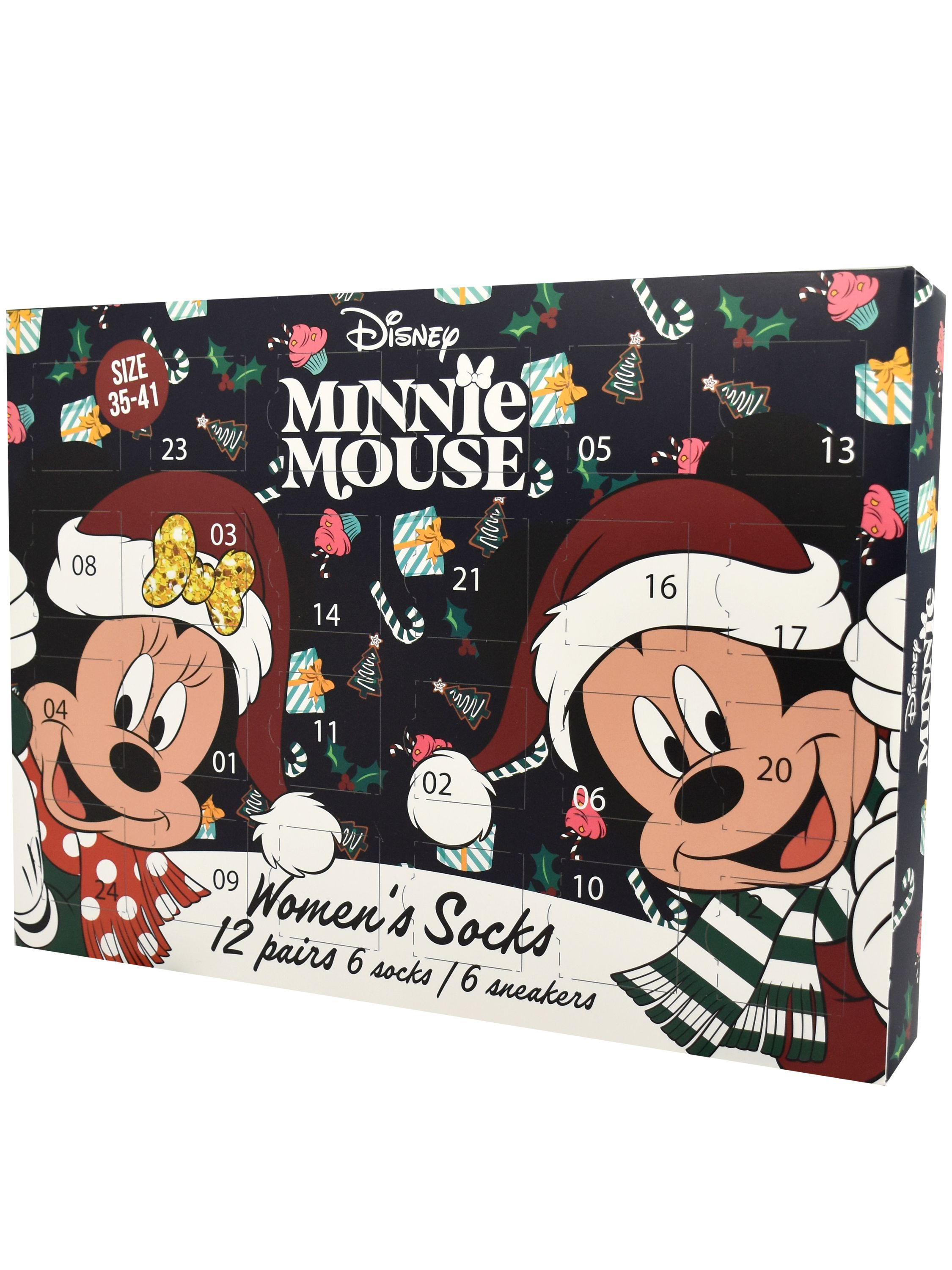Minnie Mouse Adventskalender. Mit Minnie und Mickey, Zahlen 01-24. Enthält Socken.