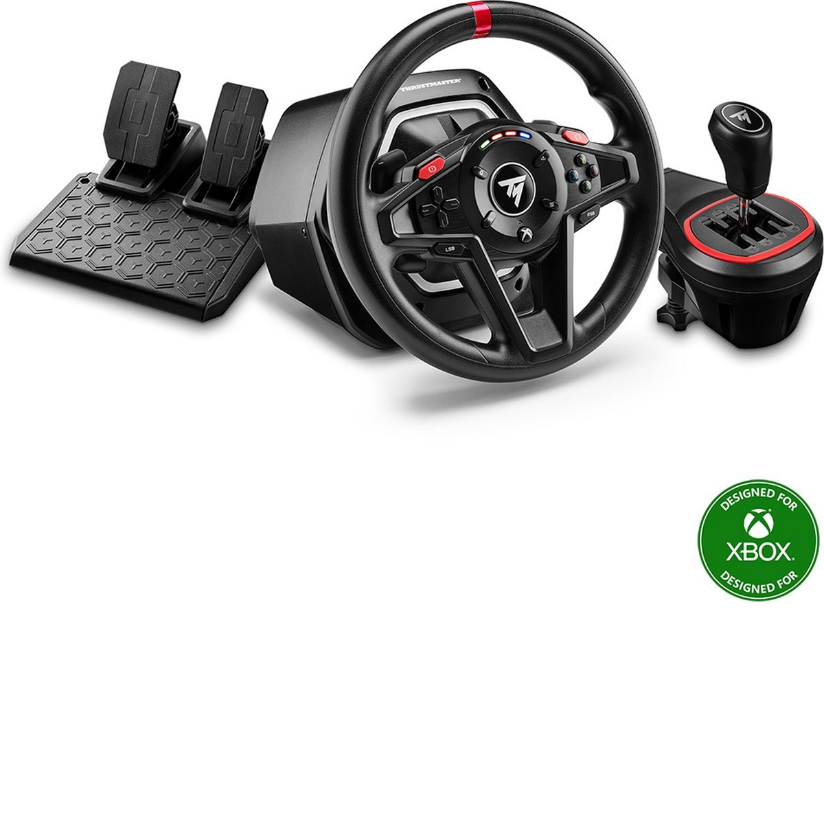 Rennrad-Set. Schwarzes Rad mit rotem Streifen, Pedalen und Schalthebel. Xbox-Logo in der Ecke.