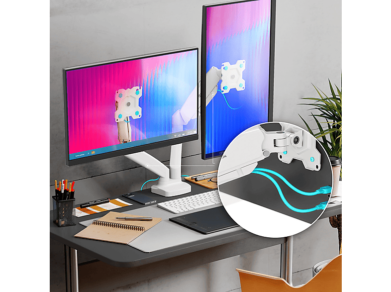 ONKRON Desk Monitor Stand 13-32, Total Load 16kg, Dual Monitor Arm VESA 75x75-100x100, PC Desk Screen Support Tilt, Swivel, for Office and Gaming, White G160-W