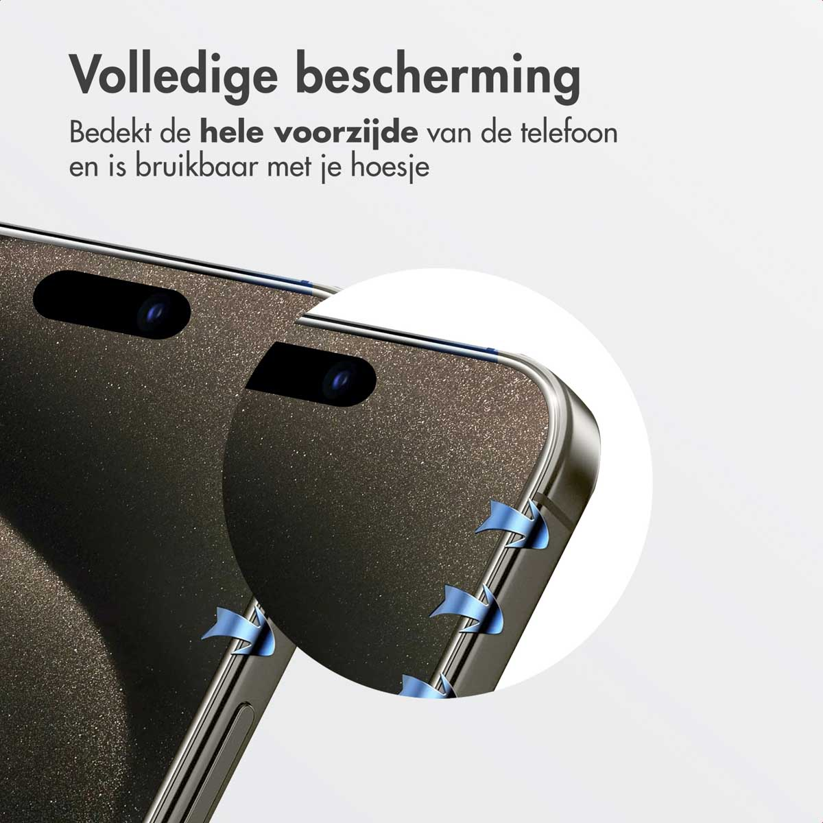Close-up of a phone case. It has a camera cutout. The case is dark with a textured surface and a silver frame. Blue accents are visible.