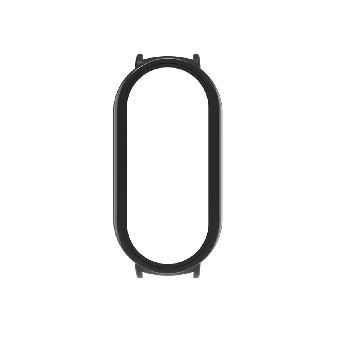 Una cornice nera a forma ovale, possibilmente per uno smartwatch o un fitness tracker, su sfondo bianco. La cornice è vuota al centro.