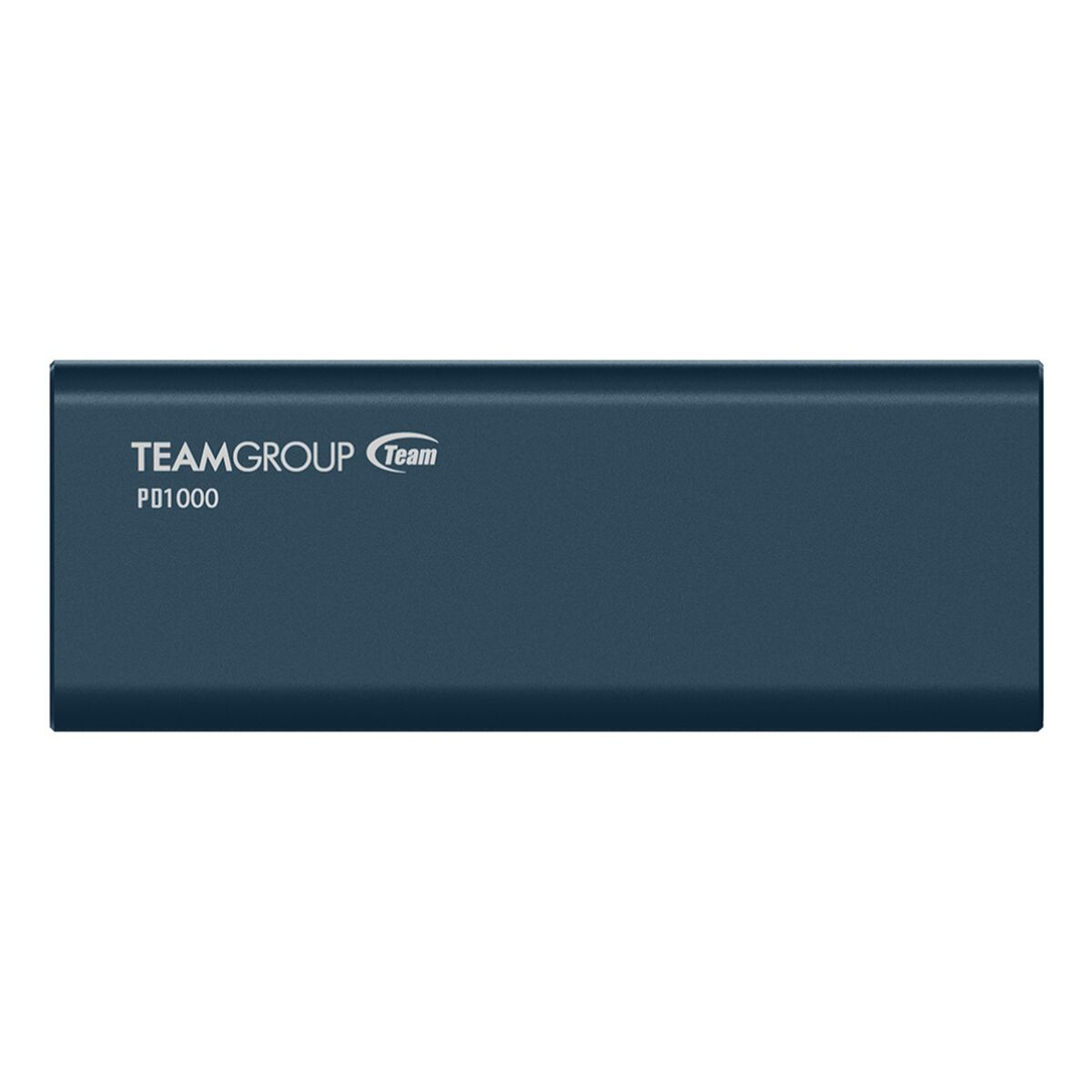 Un disco rigido esterno TeamGroup PD1000 blu scuro. Il testo bianco recita "TEAMGROUP Team" e "PD1000".