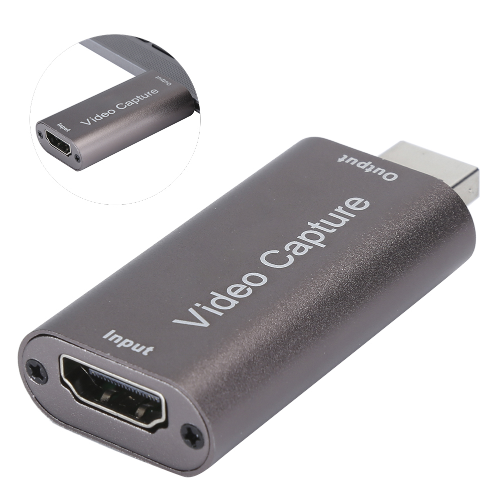 Ein graues Videoaufnahmegerät. Es hat einen HDMI-Eingang und -Ausgang, mit den Aufschriften "Video Capture" und "Input/Output".
