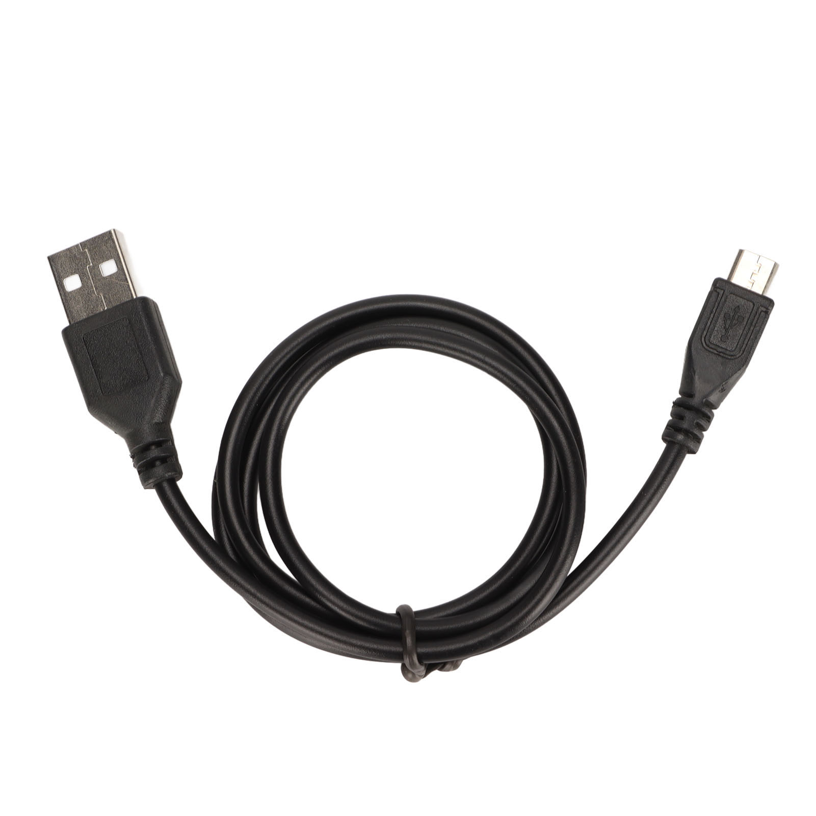 Ein schwarzes USB-Kabel mit einem USB-A-Anschluss an einem Ende und einem Micro-USB-Anschluss am anderen Ende.