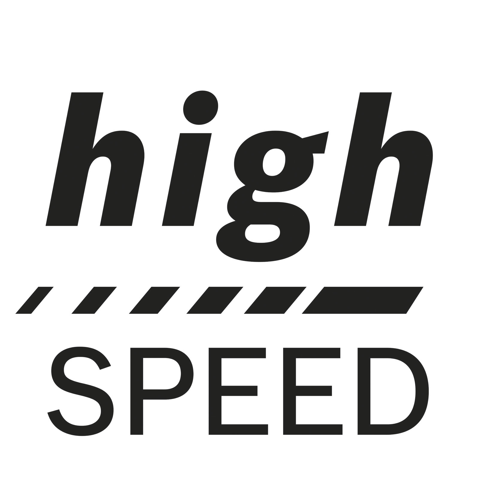 Texto negro sobre fondo blanco. La palabra 'high' encima de 'SPEED'. Una línea discontinua está entre ellos. El texto es en negrita y sans-serif.