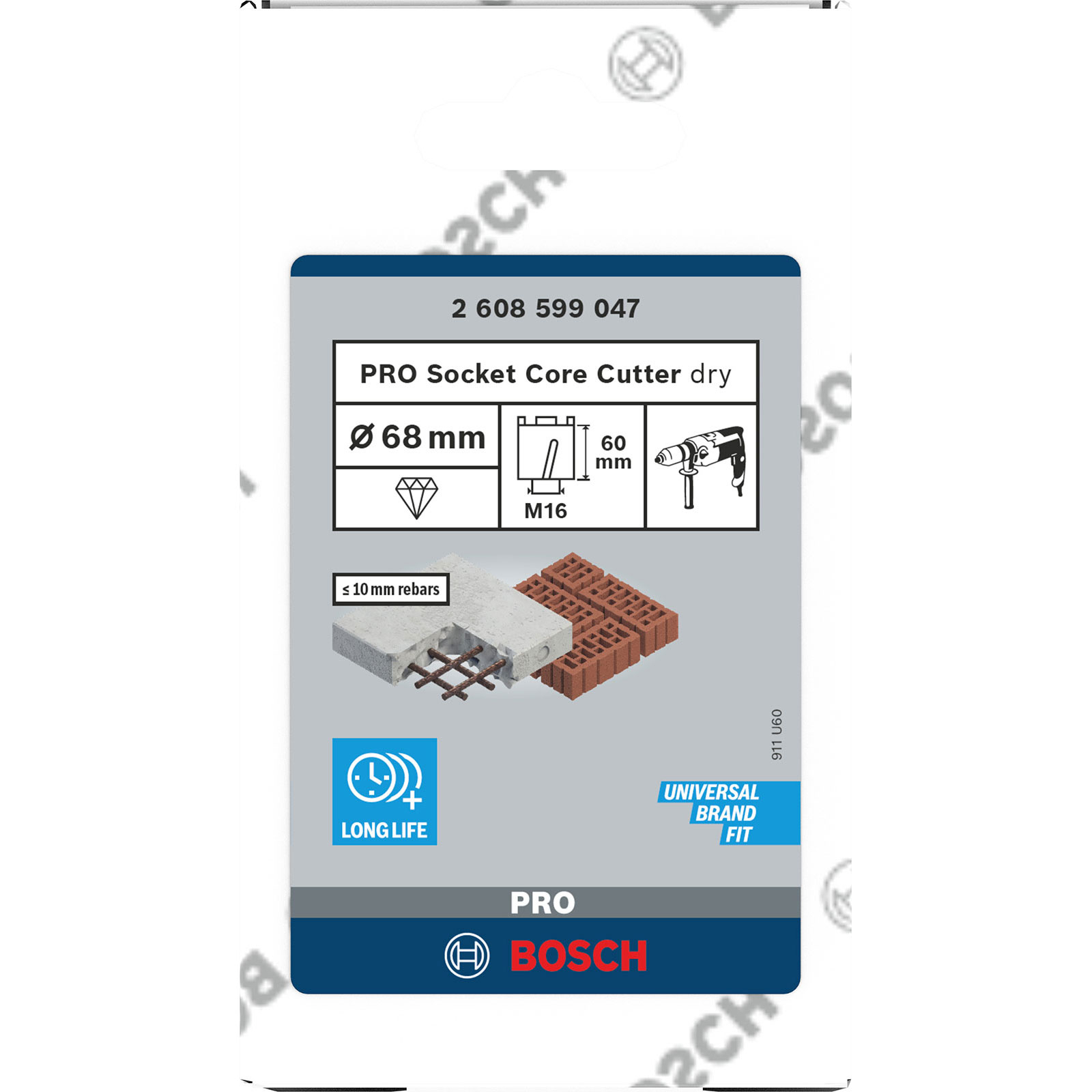 Obraz przedstawia przecinak rdzeniowy Bosch PRO. Zawiera szczegóły produktu, schematy użytkowania i demonstrację jego zastosowania.