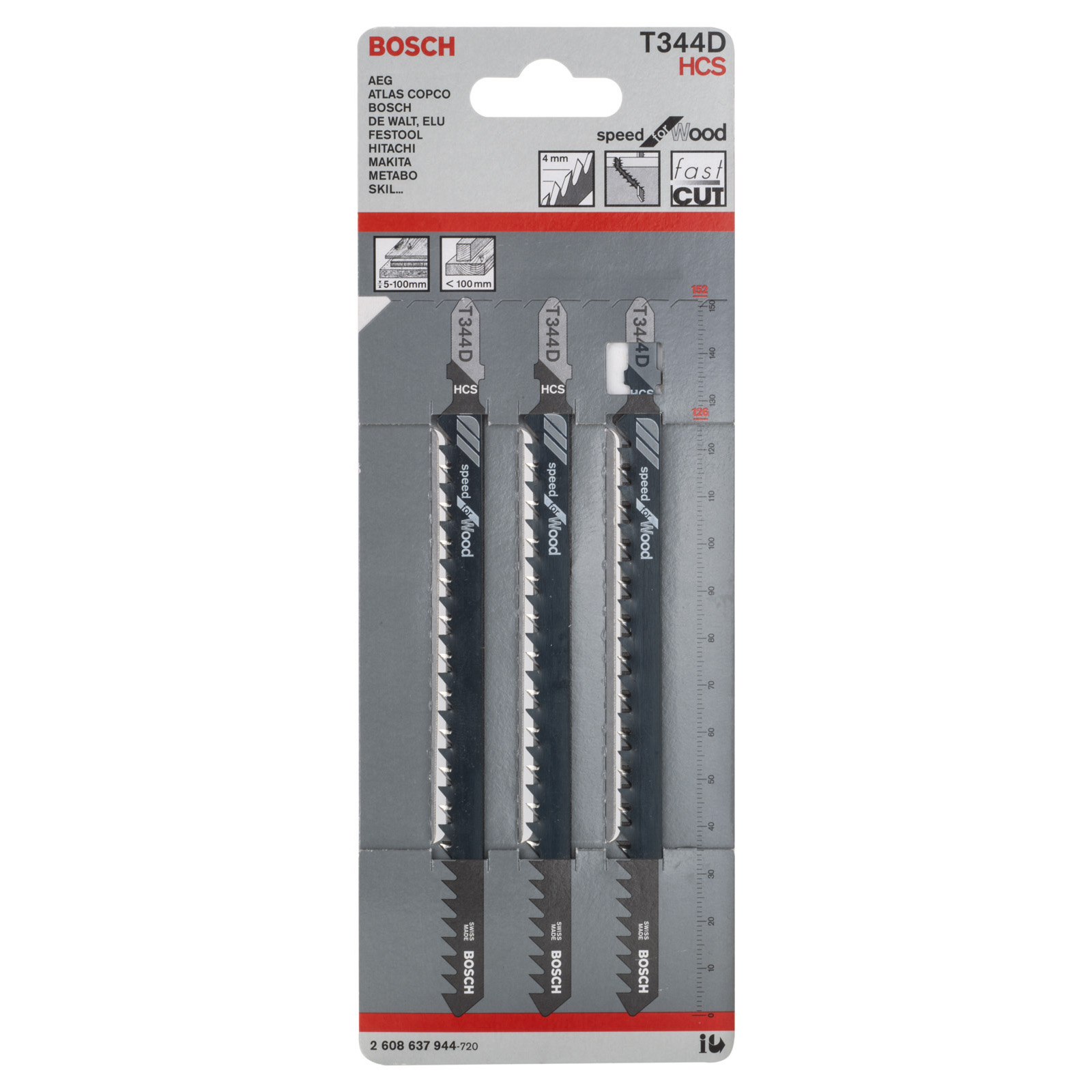 Bir paket Bosch T344D HCS dekupaj testere bıçağı. Paket gri, siyah bıçaklı ve beyaz yazılıdır.