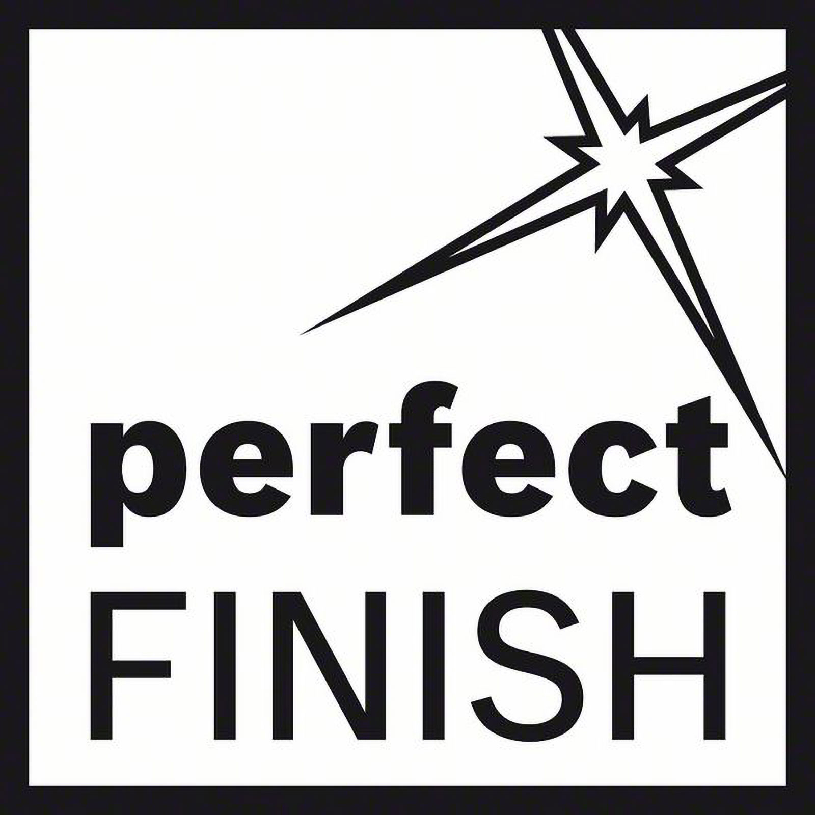 Logo mit 'perfect FINISH' in Schwarz auf Weiß. Ein Stern-Design befindet sich in der oberen rechten Ecke, alles in einem schwarzen Rahmen.