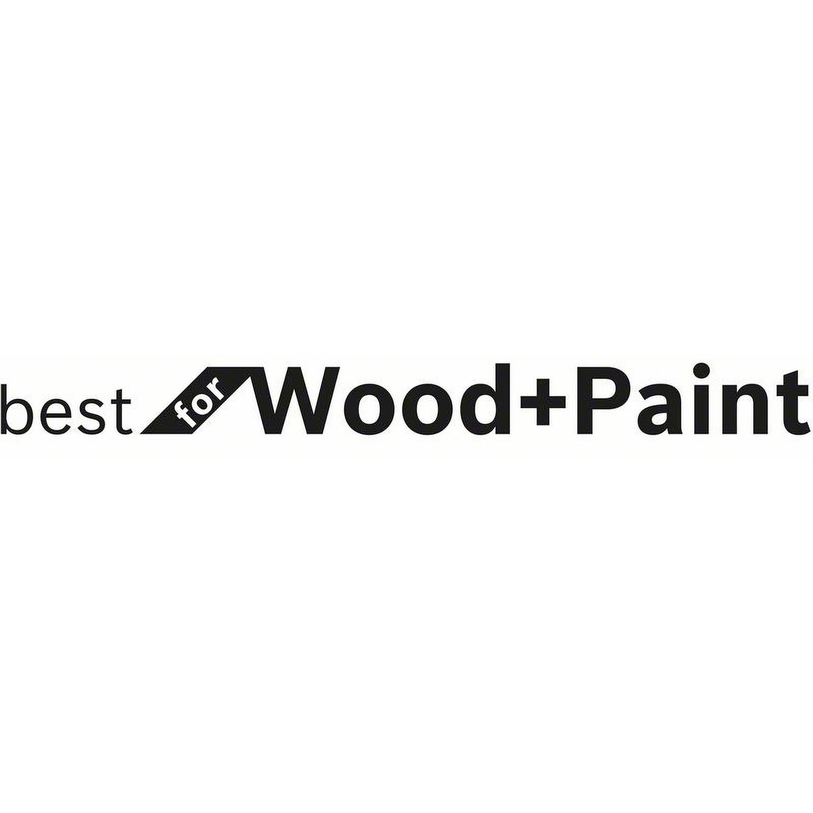 Logo mit dem Text 'best for Wood+Paint'. Das Wort 'for' steht in einem schwarzen Dreieck. Der gesamte Text ist schwarz auf weißem Grund.