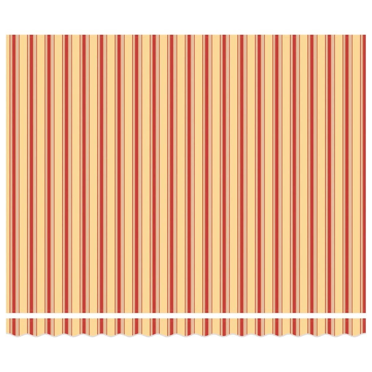 Strisce verticali color crema, con sottili strisce rosse. Un bordo smerlato in basso.