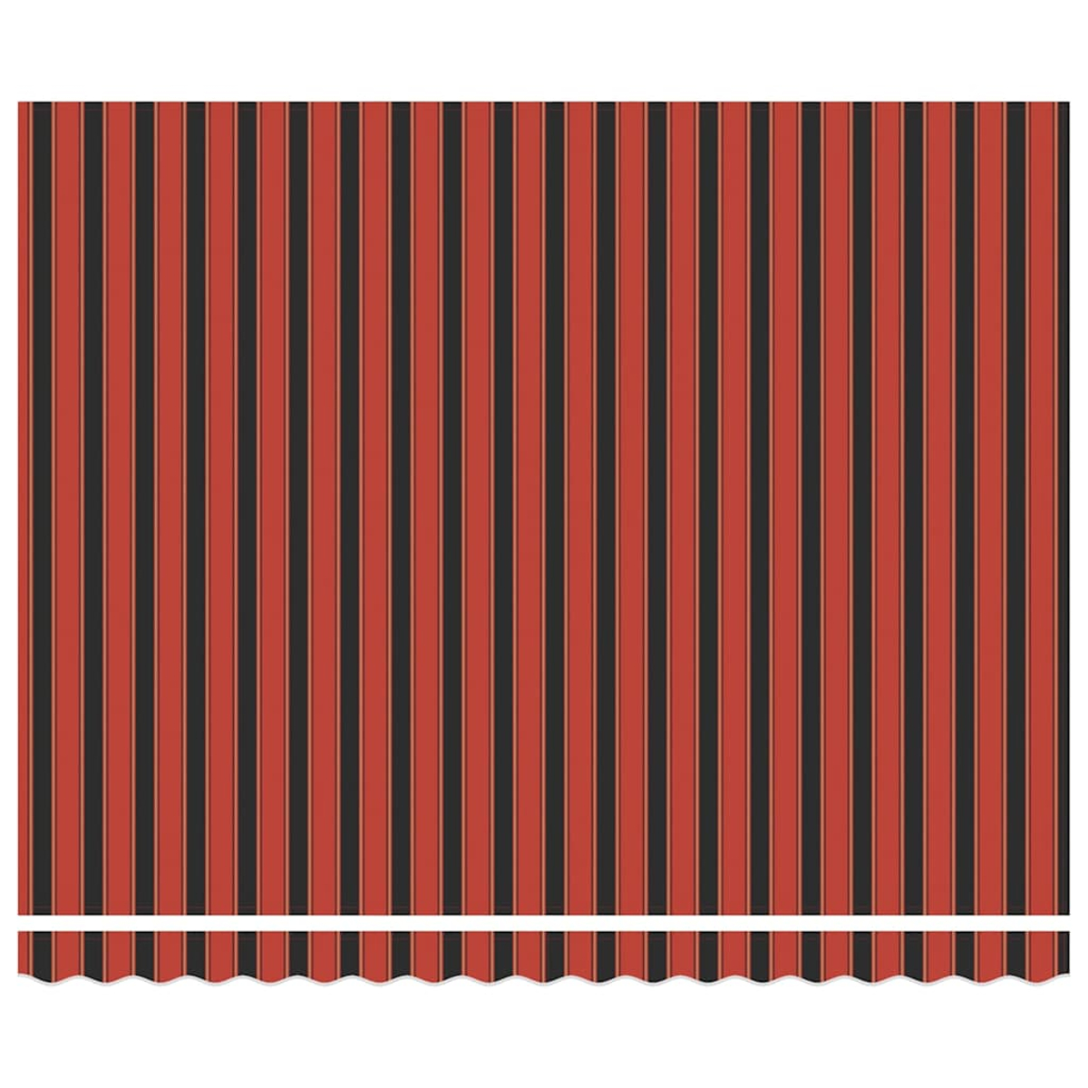 Motivo verticale a strisce rosse e nere alternate. Un bordo bianco smerlato è in basso.