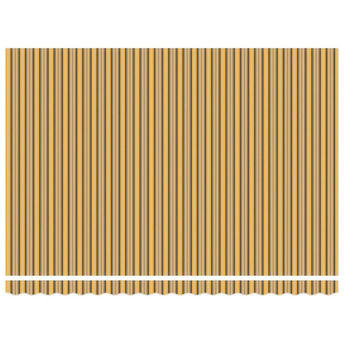 Gelbes, schwarzes und weißes Streifenmuster mit gewelltem Rand. Vertikale Streifen dominieren das Design und erzeugen einen texturierten Effekt.