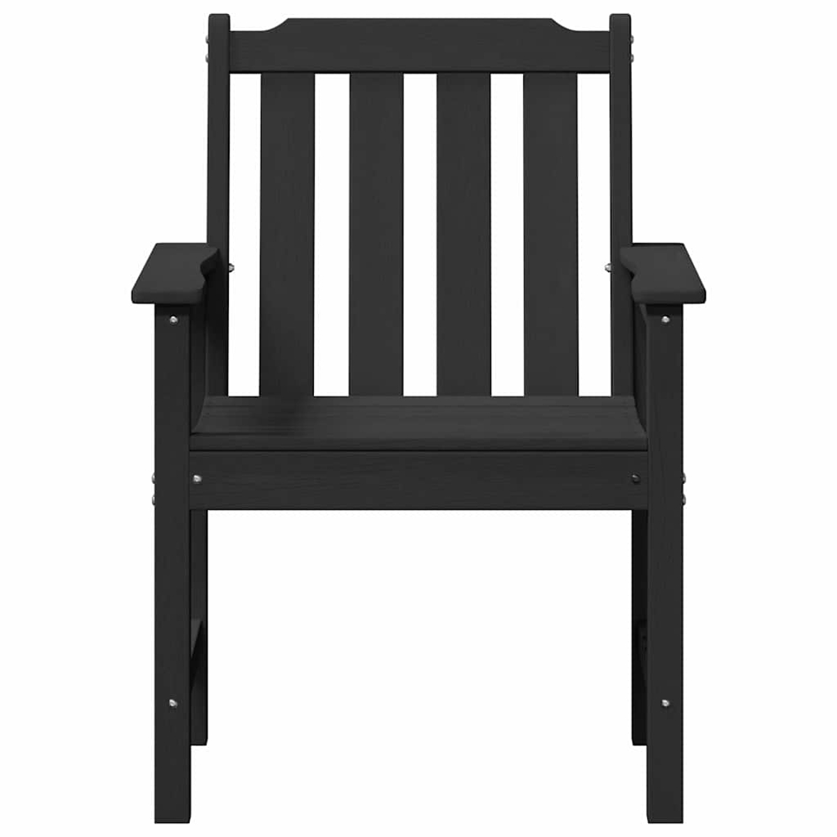Una silla de madera negra con respaldo de listones y reposabrazos. El fondo es blanco liso.