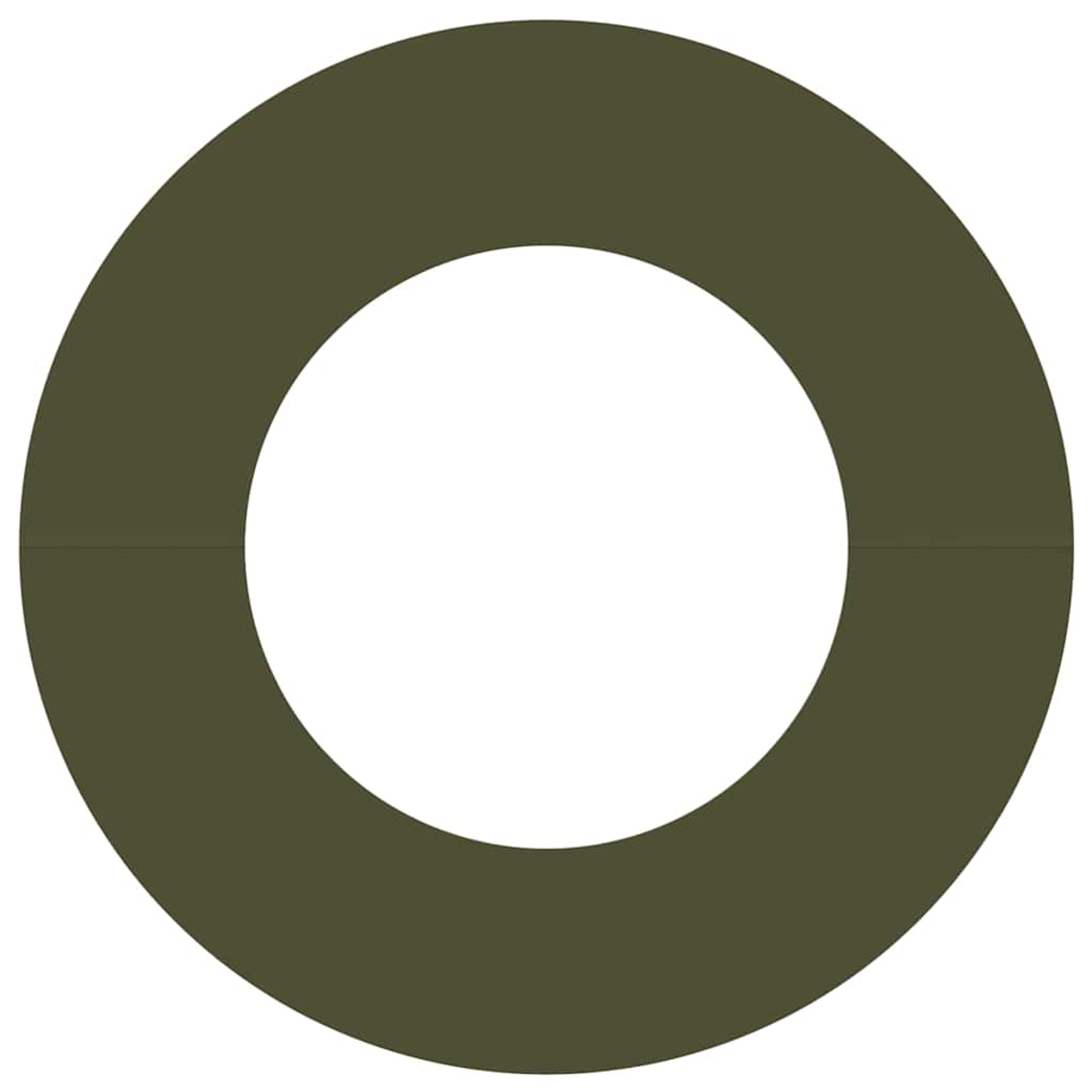 Ein olivgrüner Ring mit einem weißen kreisförmigen Zentrum. Der Ring ist durch eine dünne horizontale Linie unterteilt.