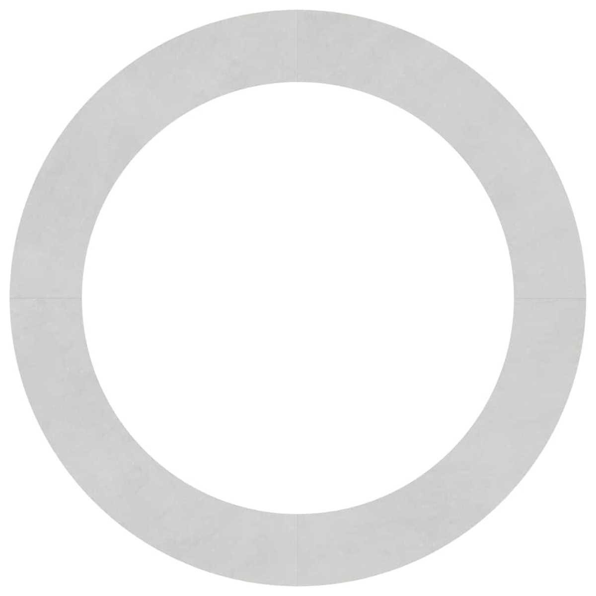 Eine kreisförmige, hellgraue Struktur, die einem Ring ähnelt, ist vor einem weißen Hintergrund zentriert. Der Ring besteht aus rechteckigen Segmenten.