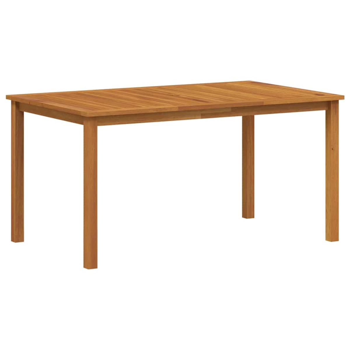 Un tavolo rettangolare in legno con quattro gambe. Il tavolo è marrone chiaro e posto su sfondo bianco. Design semplice e classico.