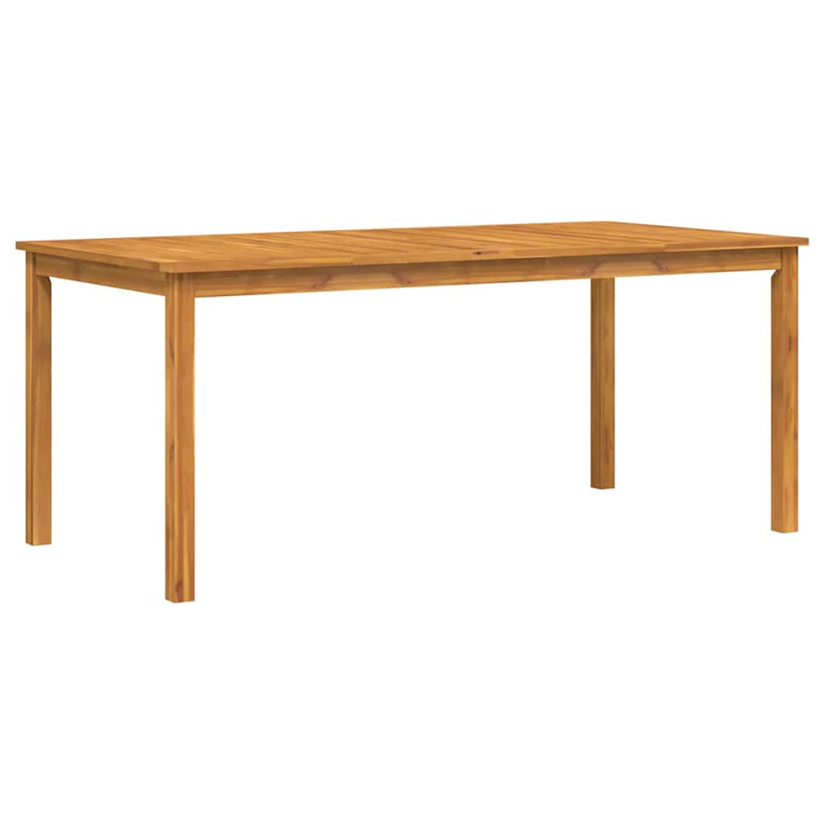 Una mesa rectangular de madera con cuatro patas. La mesa es de color marrón claro y está sobre un fondo blanco.