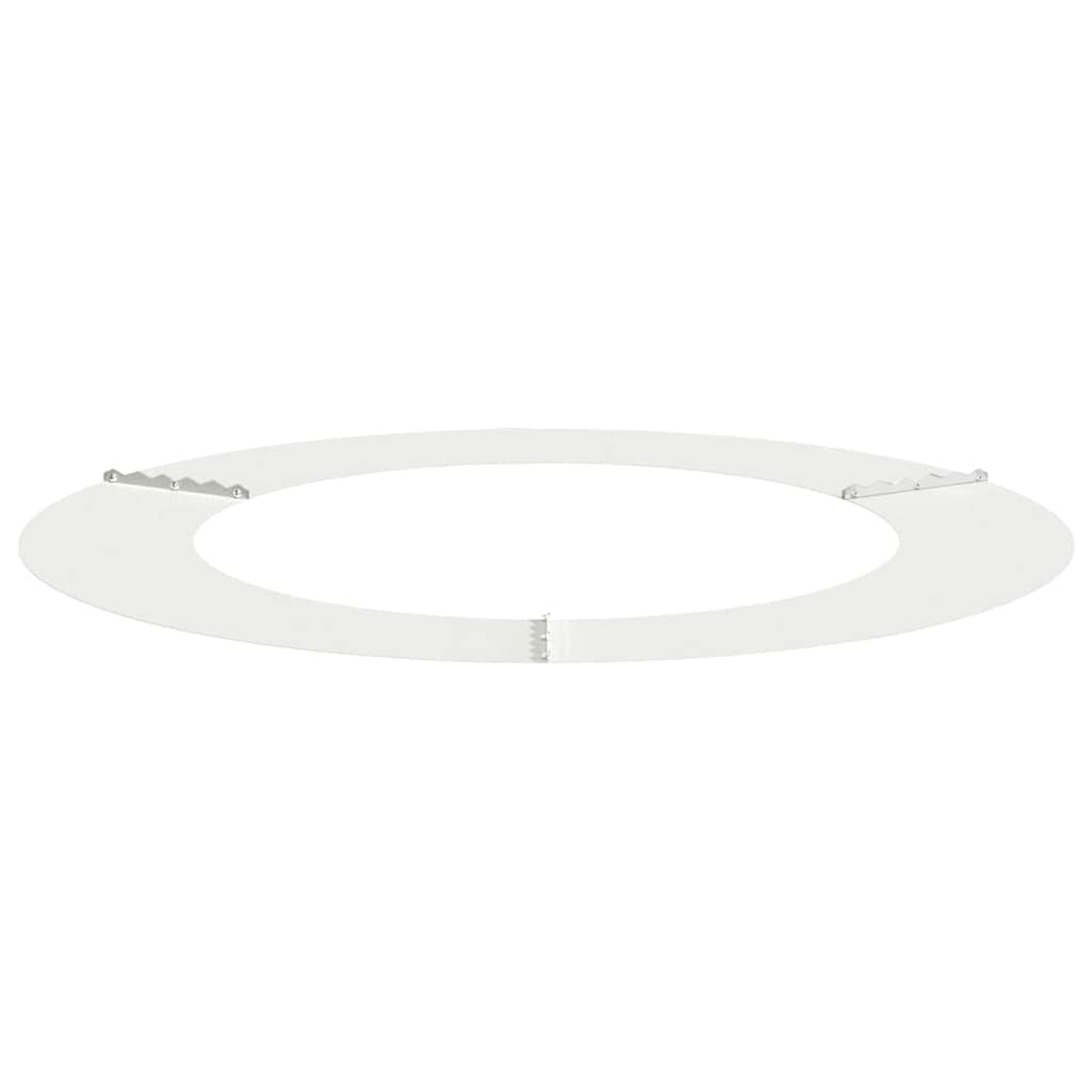 Un oggetto bianco di forma ovale con clip metalliche è posizionato centralmente su uno sfondo bianco. L'oggetto sembra essere un ornamento decorativo.