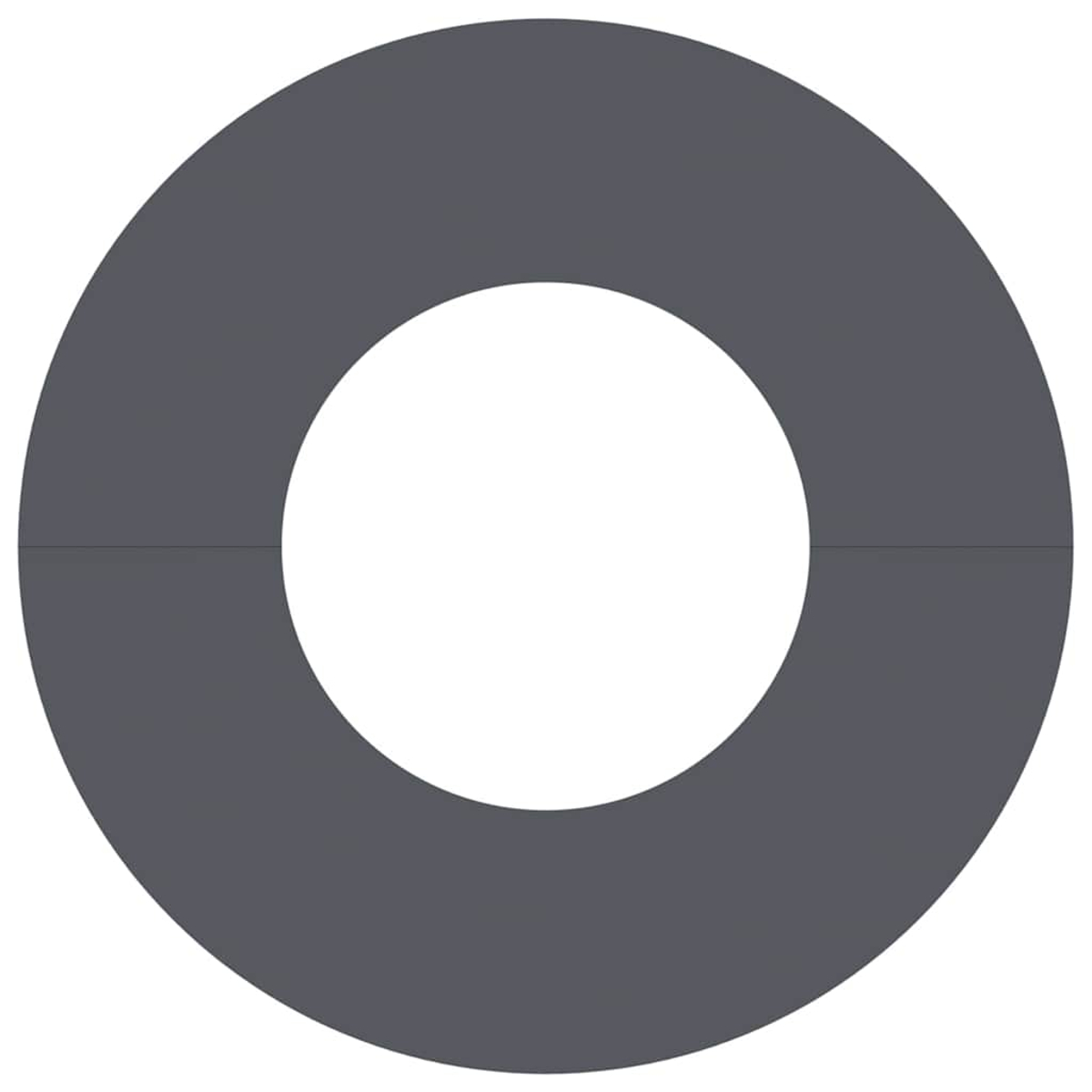 Ein grauer Ring mit weißem Zentrum. Der Ring ist in zwei Hälften geteilt. Der Hintergrund ist weiß.