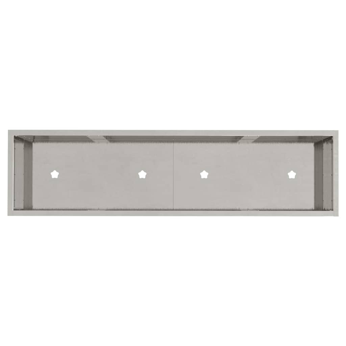 Una cornice rettangolare in metallo argentato con quattro ritagli a forma di stella all'interno. Lo sfondo è bianco.