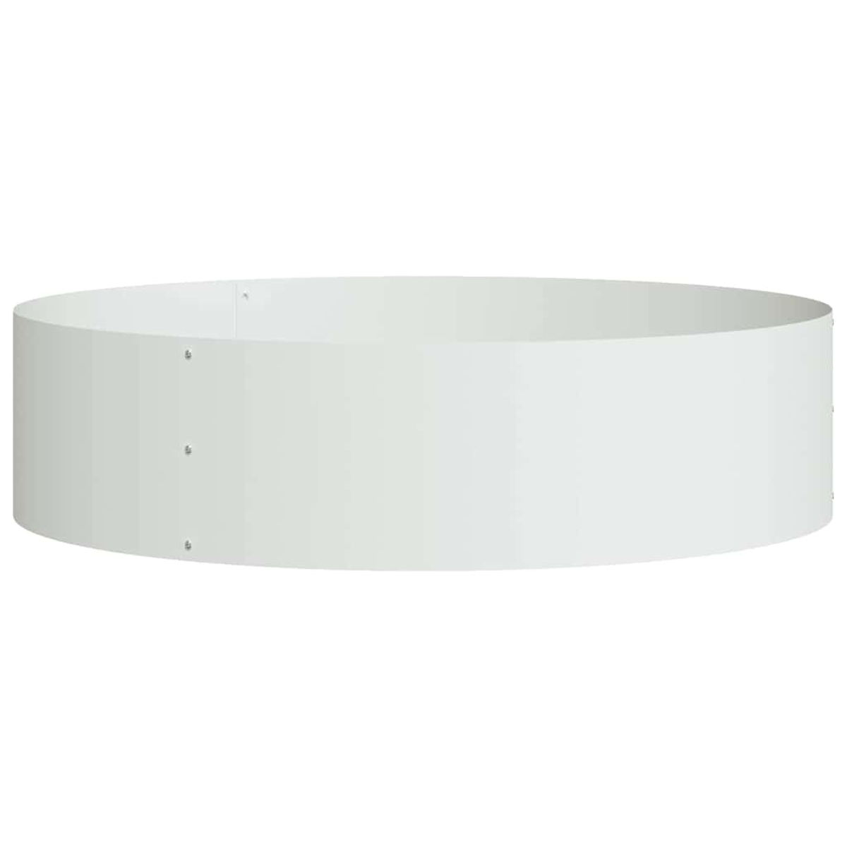 Un oggetto bianco cilindrico. L'oggetto sembra essere una fioriera o un anello decorativo. Ha una superficie liscia e riflettente.