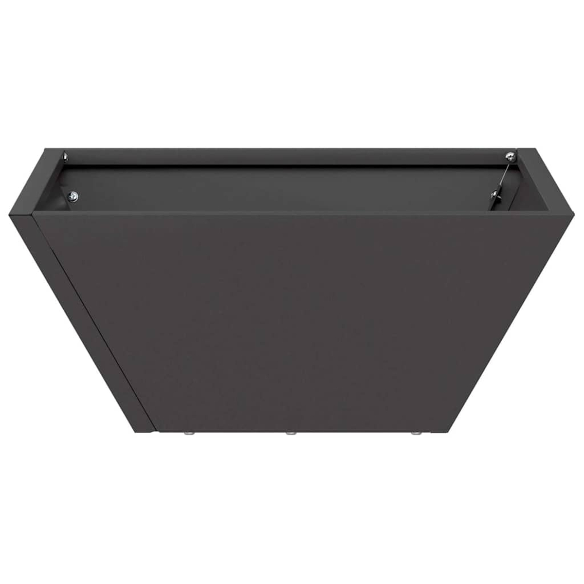 Una fioriera trapezoidale grigio scuro, con un'apertura rettangolare superiore. La fioriera è su sfondo bianco.