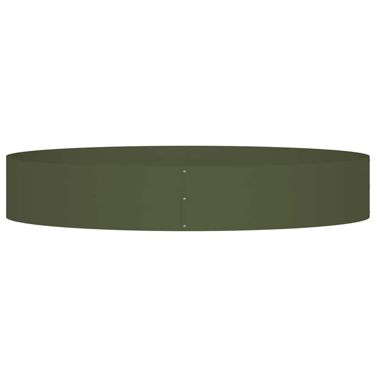 Un oggetto cilindrico verde oliva è centrato su uno sfondo bianco. L'oggetto sembra essere fatto di lamiere metalliche unite con rivetti.