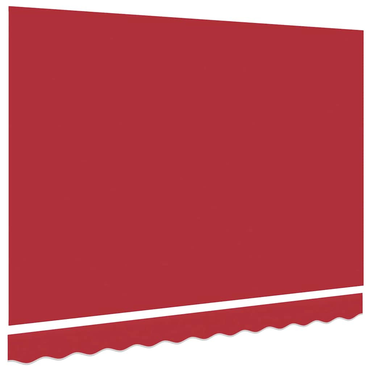 Ein rotes Sonnensegel mit gewelltem Unterrand und einem weißen Streifen darüber. Der Hintergrund ist einfarbig rot.