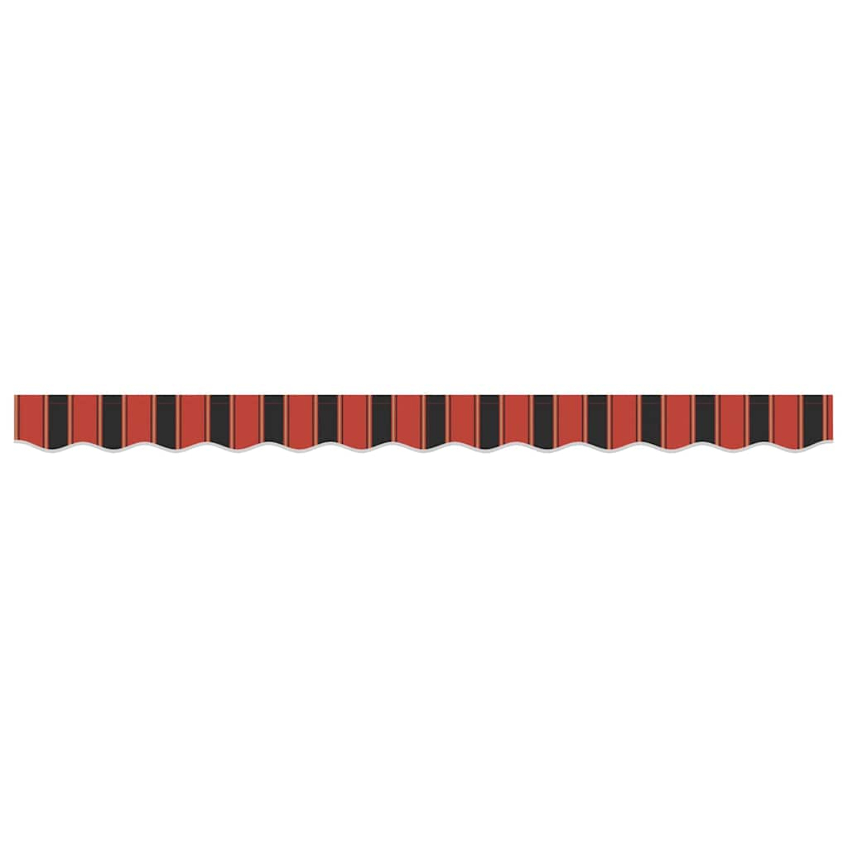 Eine dekorative Bordüre mit abwechselnd roten und schwarzen vertikalen Streifen. Der untere Rand hat ein gewelltes Design und eine weiße Kontur.