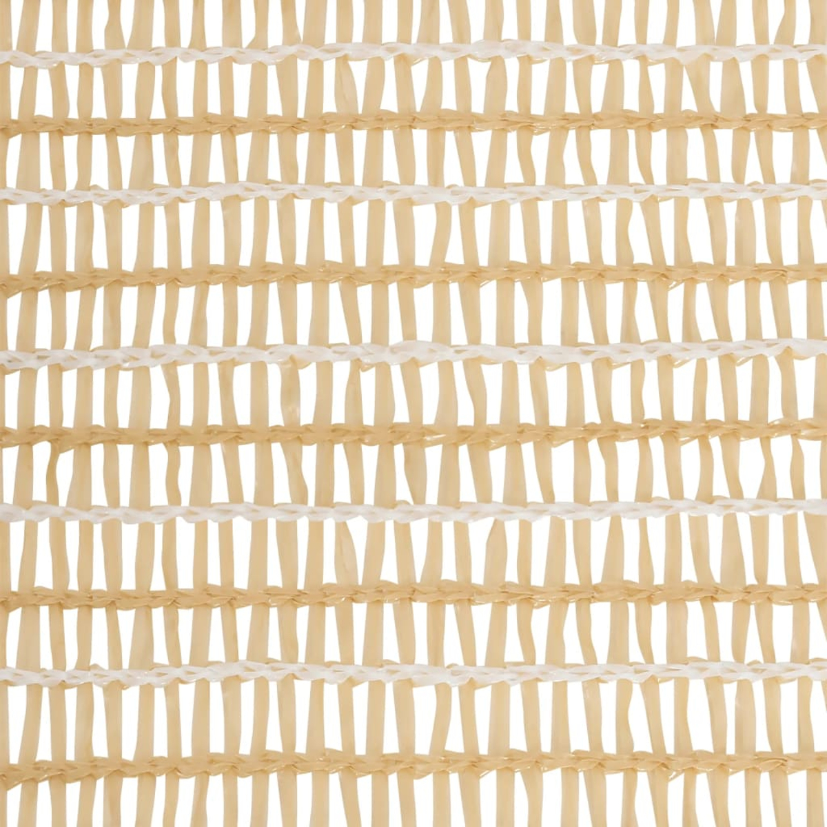 Nahaufnahme eines beige-weißen Gewebes. Abwechselnde horizontale Reihen aus beigen vertikalen Linien und weißen Webelinien.