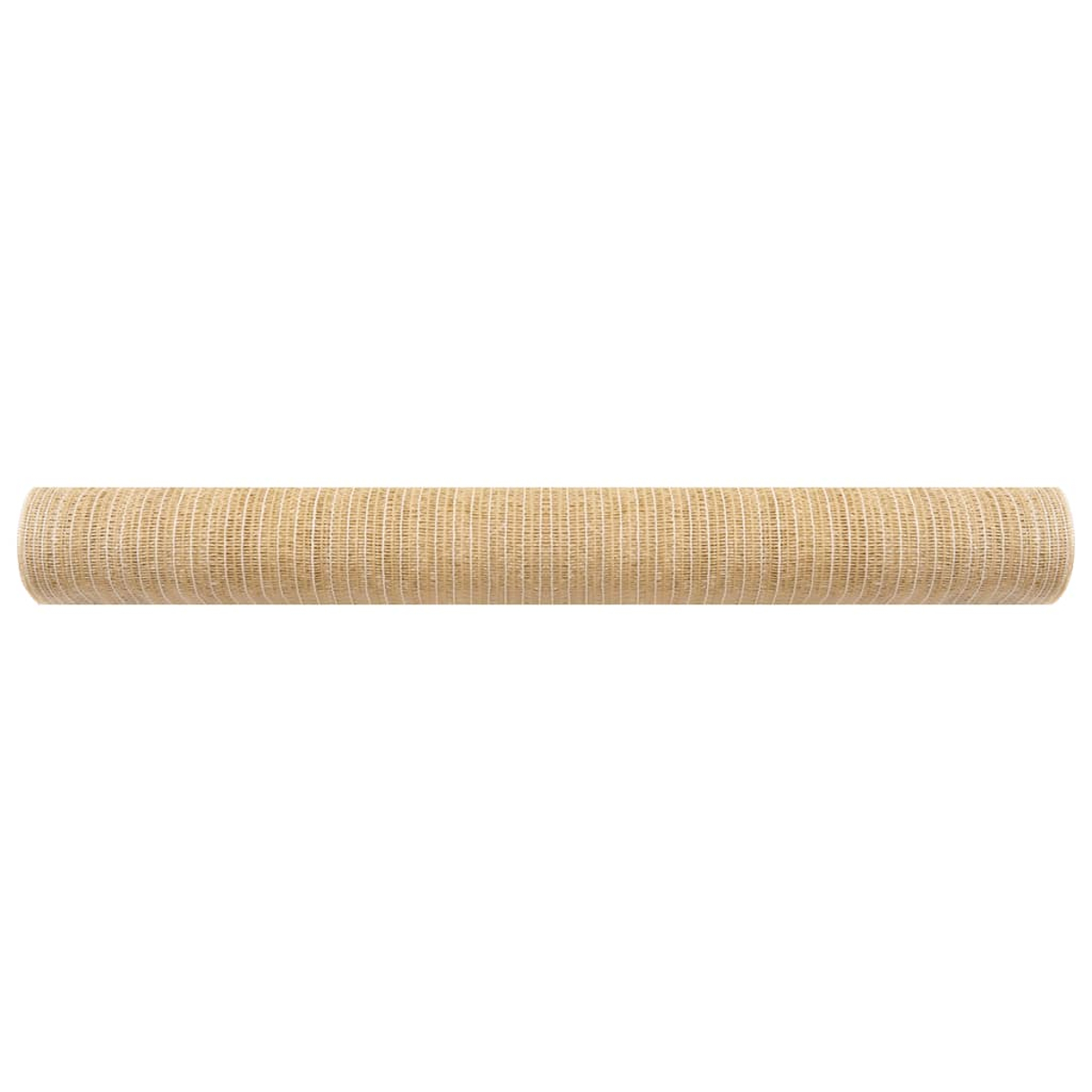 Ein aufgerolltes, zylindrisches Netzgewebe. Es hat eine beige Farbe mit einem gewebten Muster. Der Hintergrund ist weiß.