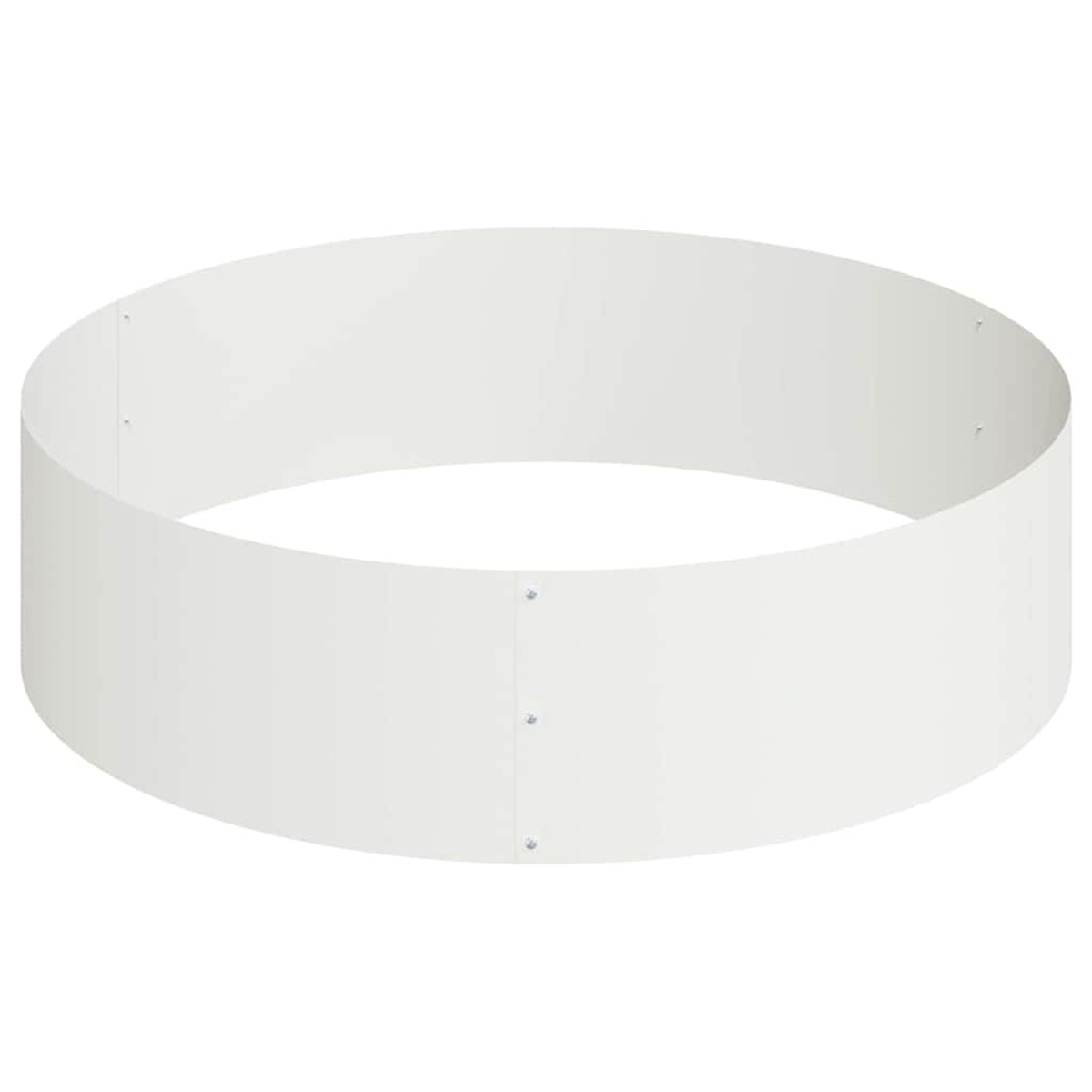 Una struttura metallica bianca, circolare, con rivetti, probabilmente per il giardino. È su sfondo bianco, creando un aspetto minimalista.