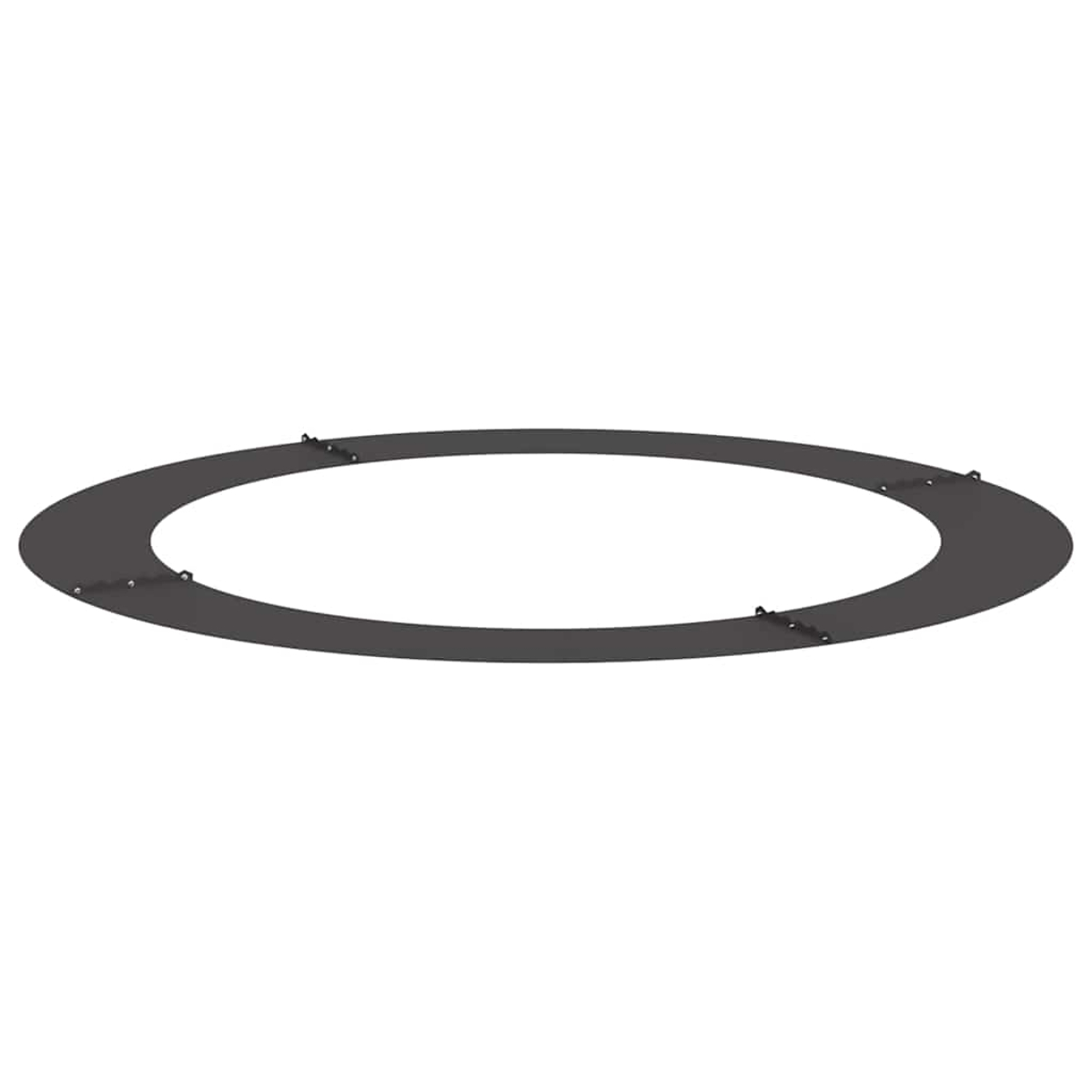 Un anello circolare grigio scuro con diversi piccoli elementi di fissaggio metallici. Lo sfondo è bianco. L'anello è leggermente inclinato.