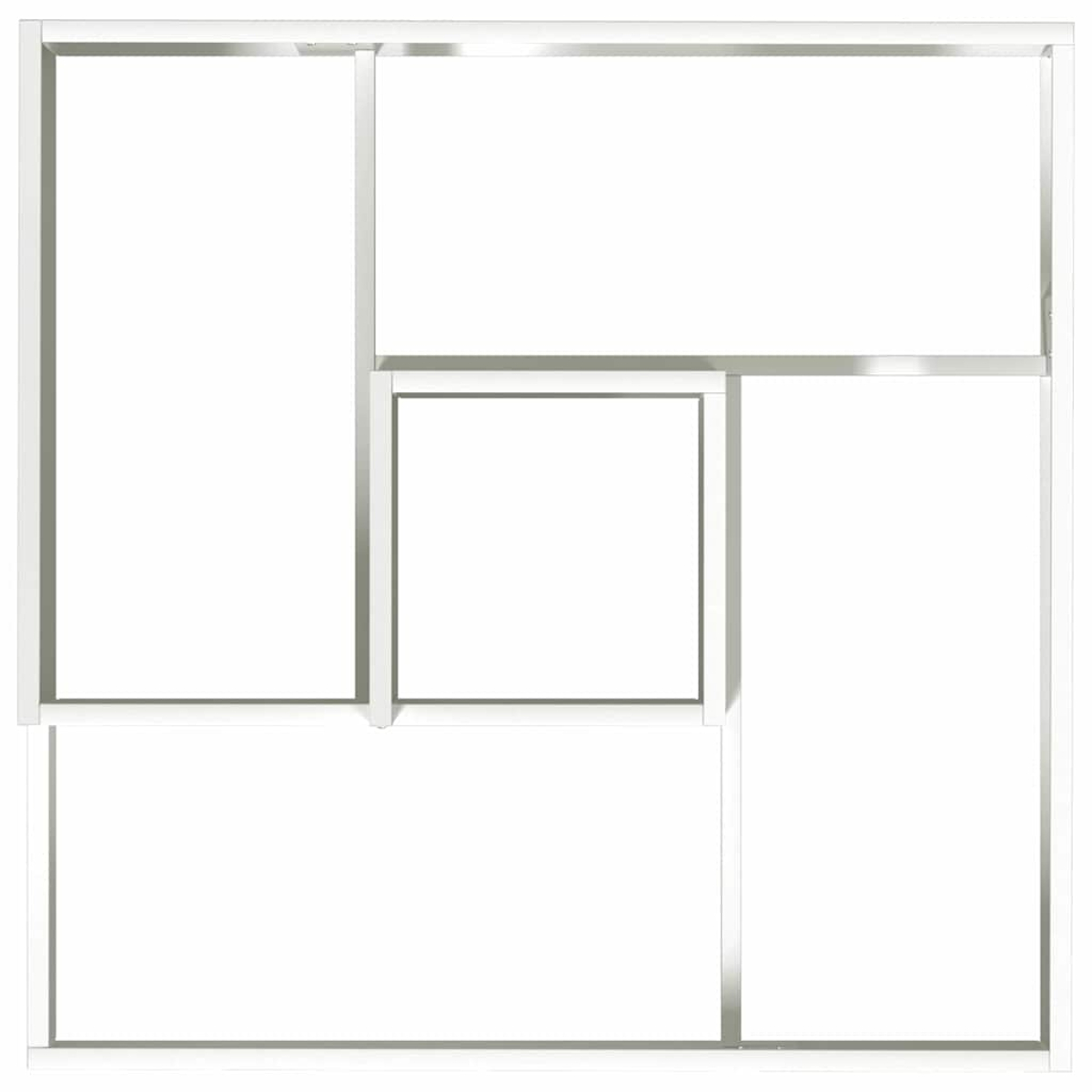 Un design geometrico bianco con forme rettangolari e quadrate. Il telaio è bianco con alcune ombre grigie.