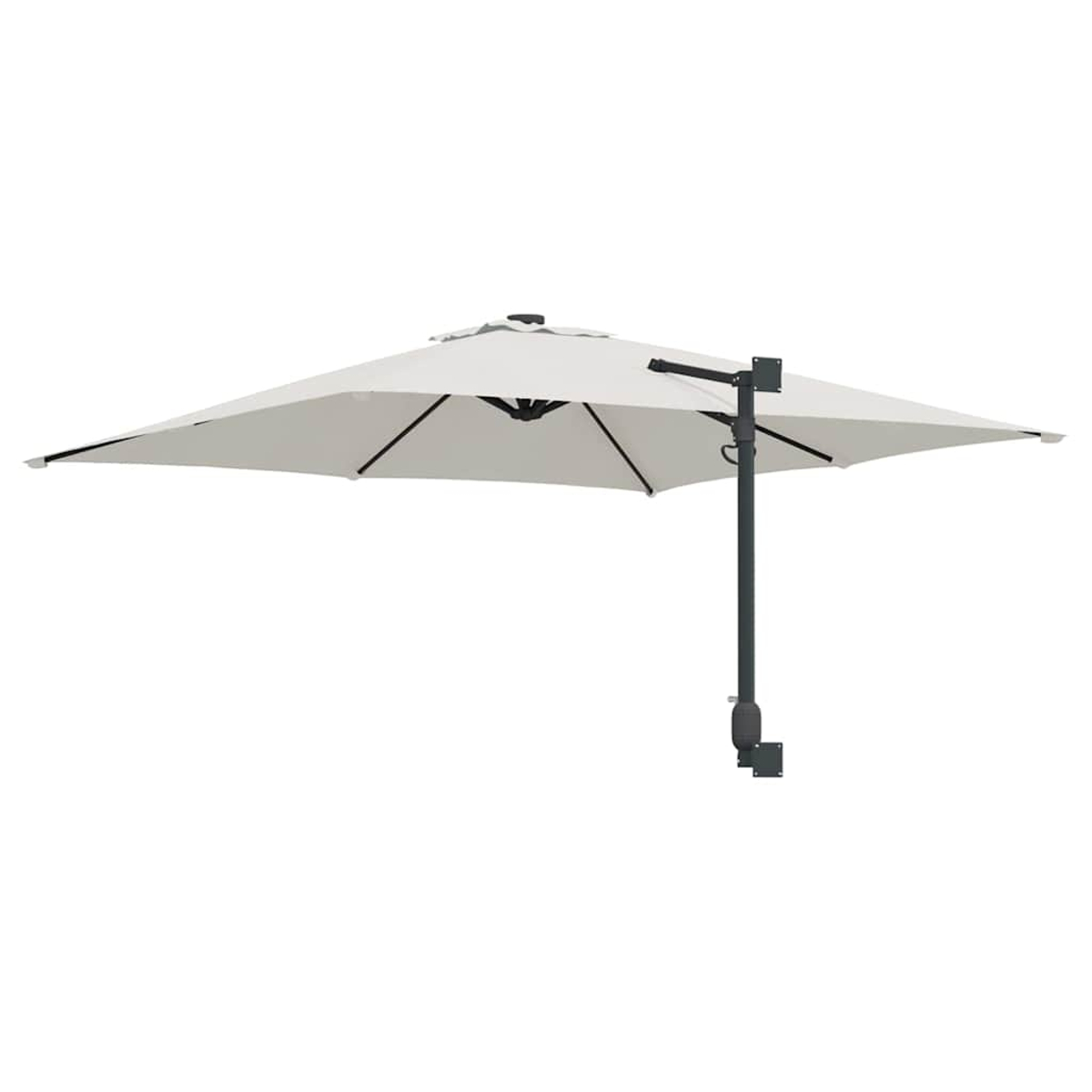 Un ombrellone da patio rettangolare bianco con un palo e un telaio grigio scuro è mostrato su sfondo bianco. L'ombrellone è aperto.