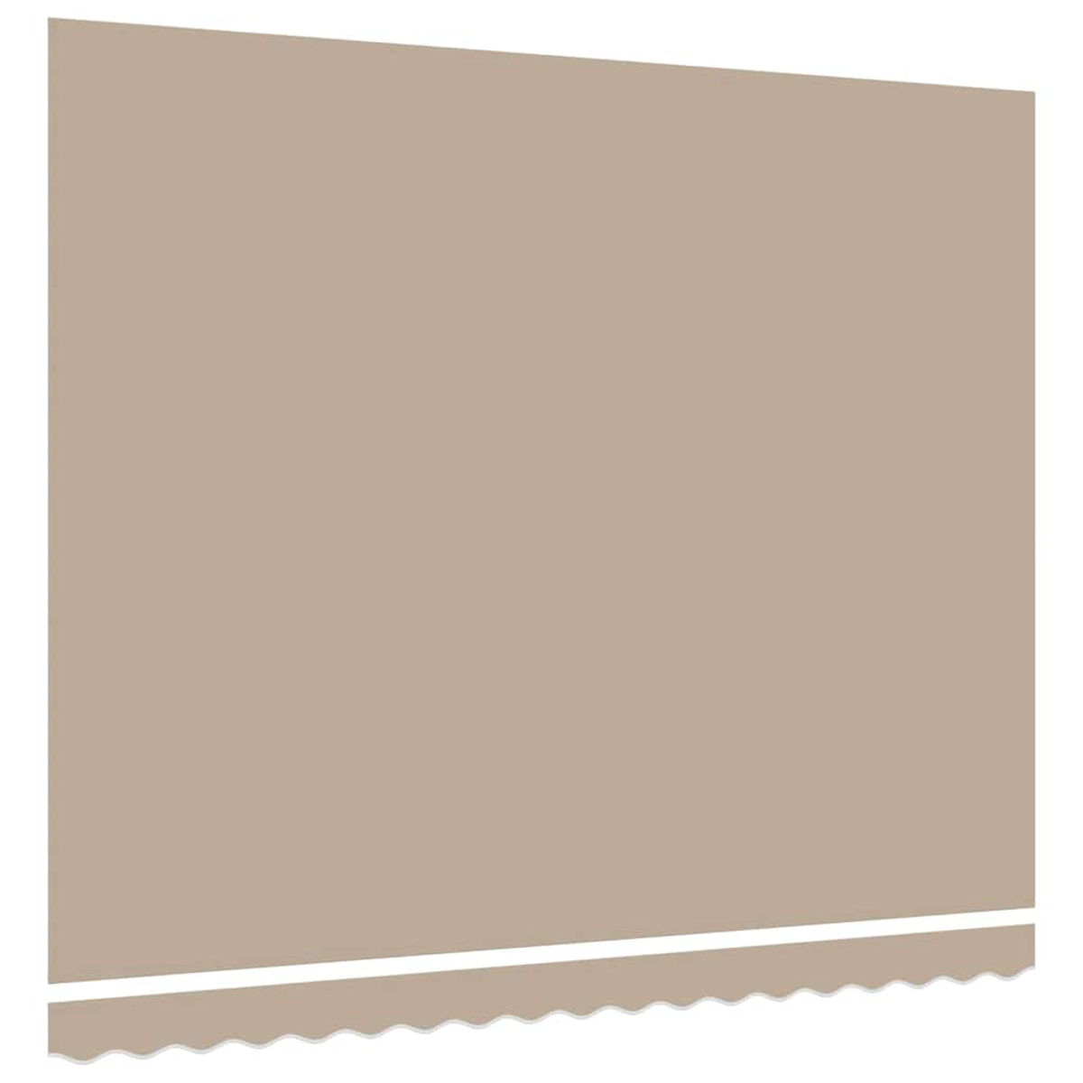 Beigefarbene Wand mit weißem, wellenförmigem Zierrat am unteren Rand. Die Wand ist glatt, der Zierrat ist schlicht.