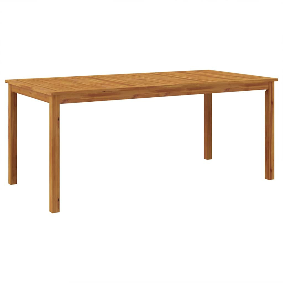 Ein rechteckiger Holztisch mit vier Beinen vor weißem Hintergrund. Der Tisch ist hellbraun und hat ein schlichtes Design.