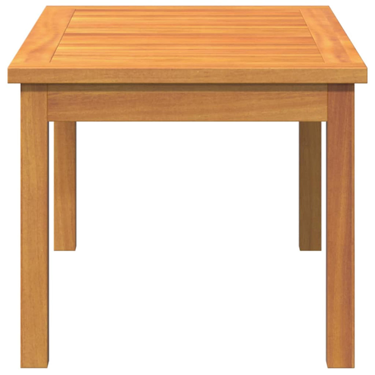 Un tavolo di legno marrone chiaro. Ha quattro gambe e un piano rettangolare.