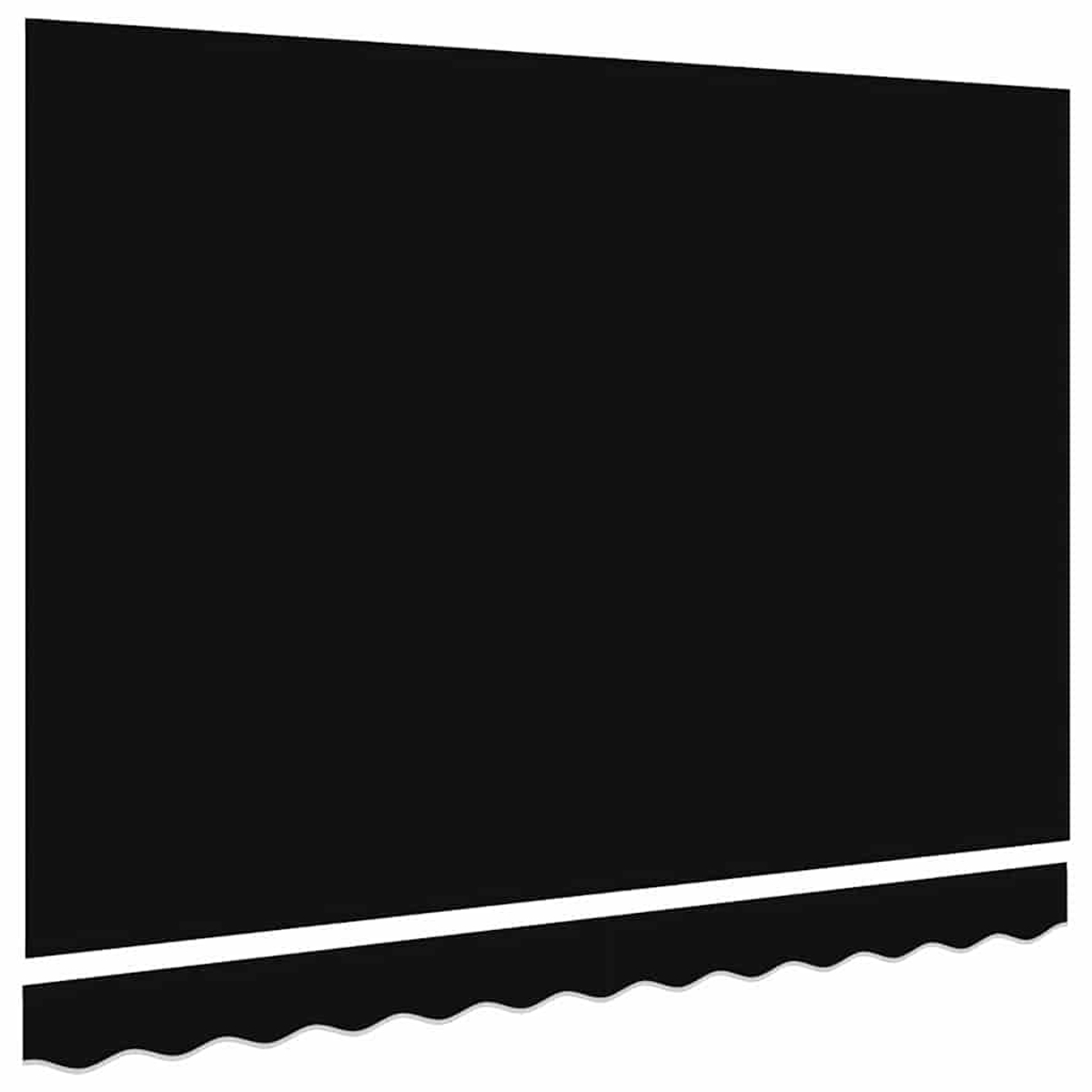 Un toldo negro con una franja blanca en la parte inferior. El borde inferior tiene un diseño festoneado.