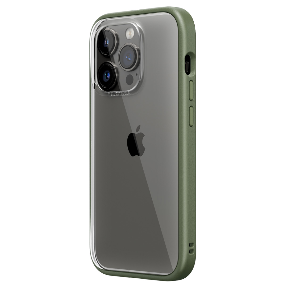Un iPhone in una custodia verde. Il retro del telefono è visibile, mostrando il logo Apple e le lenti della fotocamera.