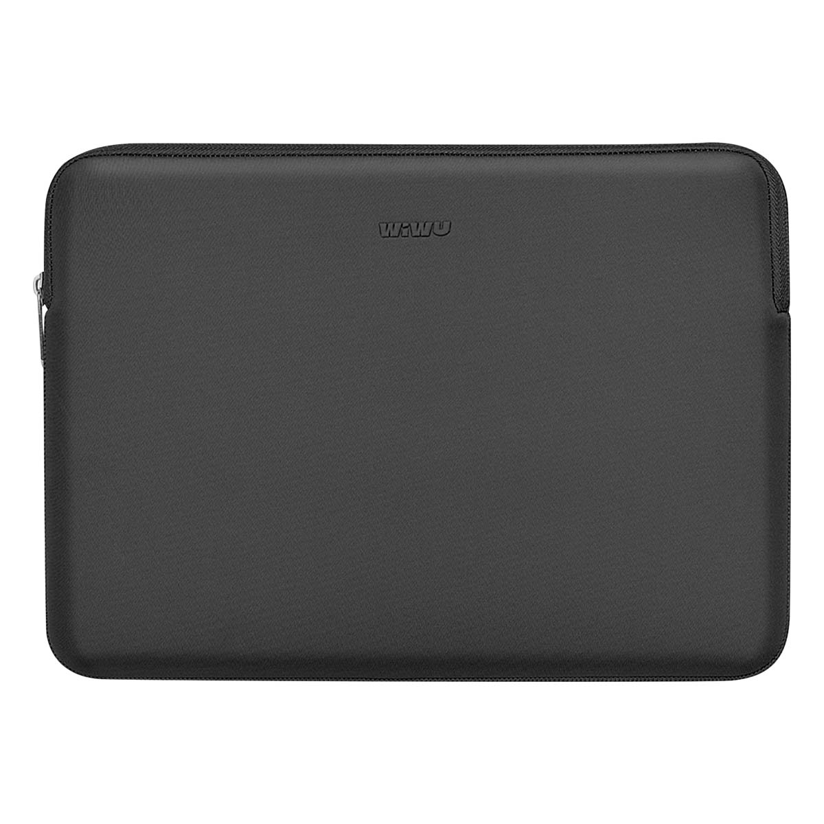 Una funda negra para portátil con cremallera y la marca 'WIWU'.