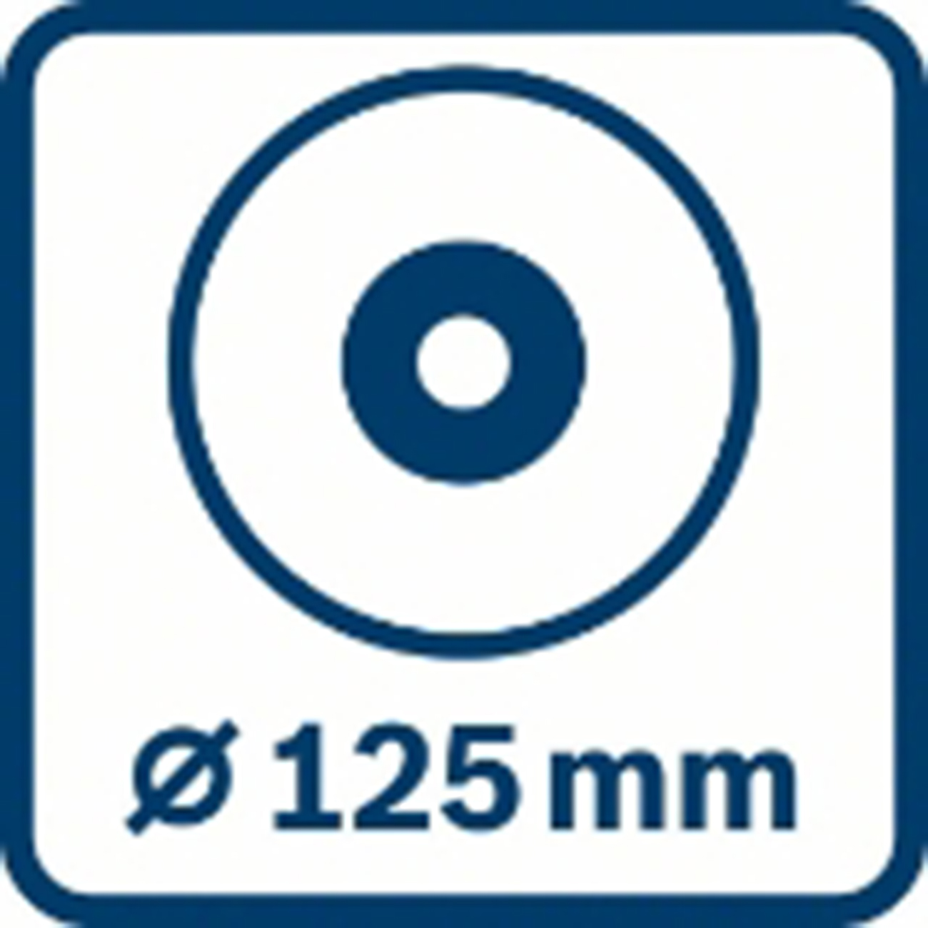 Niebiesko-biała ikona przedstawia dysk z centralnym otworem. Tekst poniżej brzmi: Ø 125 mm.