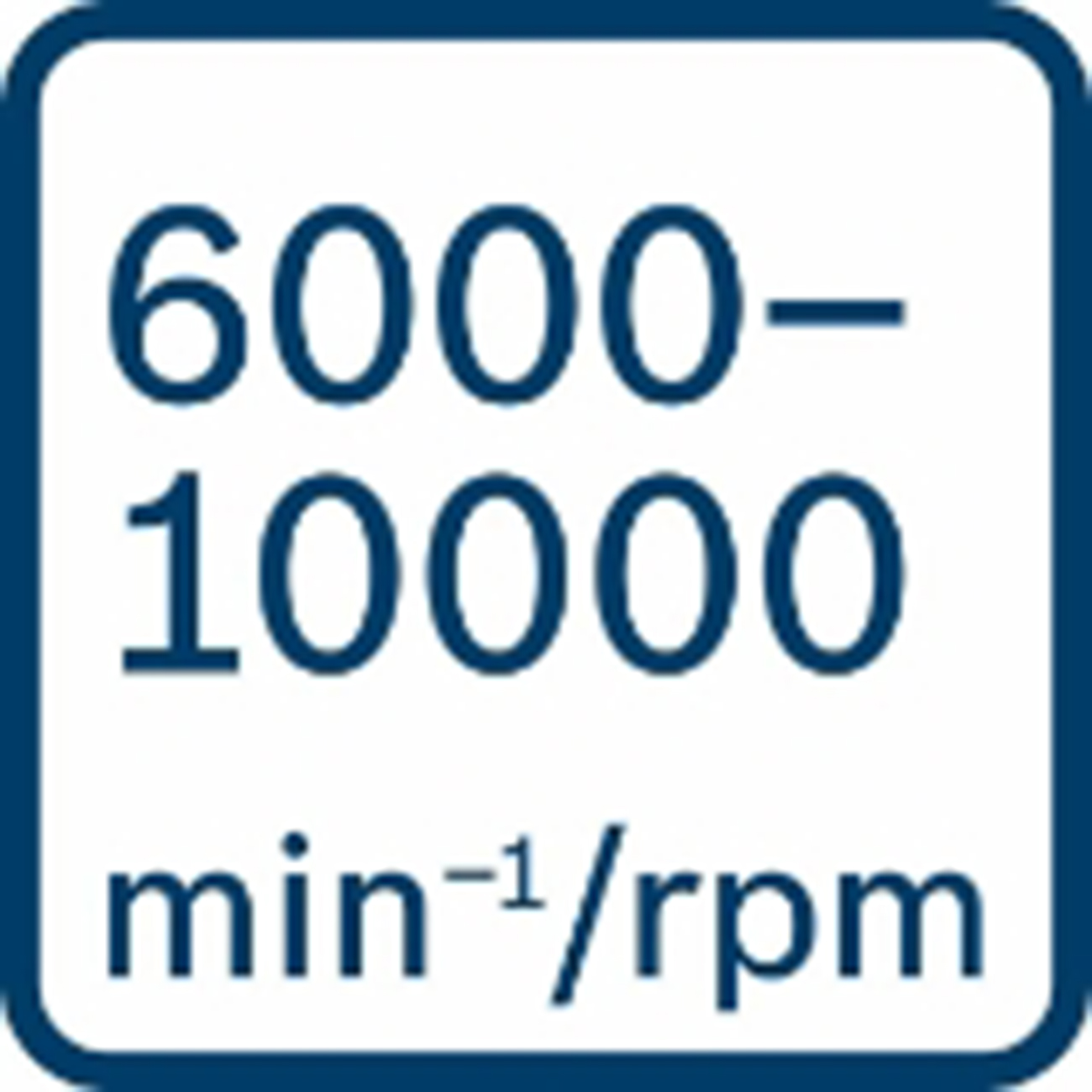 Białe pudełko z niebieską obwódką, zawiera '6000-10000 min-1/rpm' w niebieskim tekście.